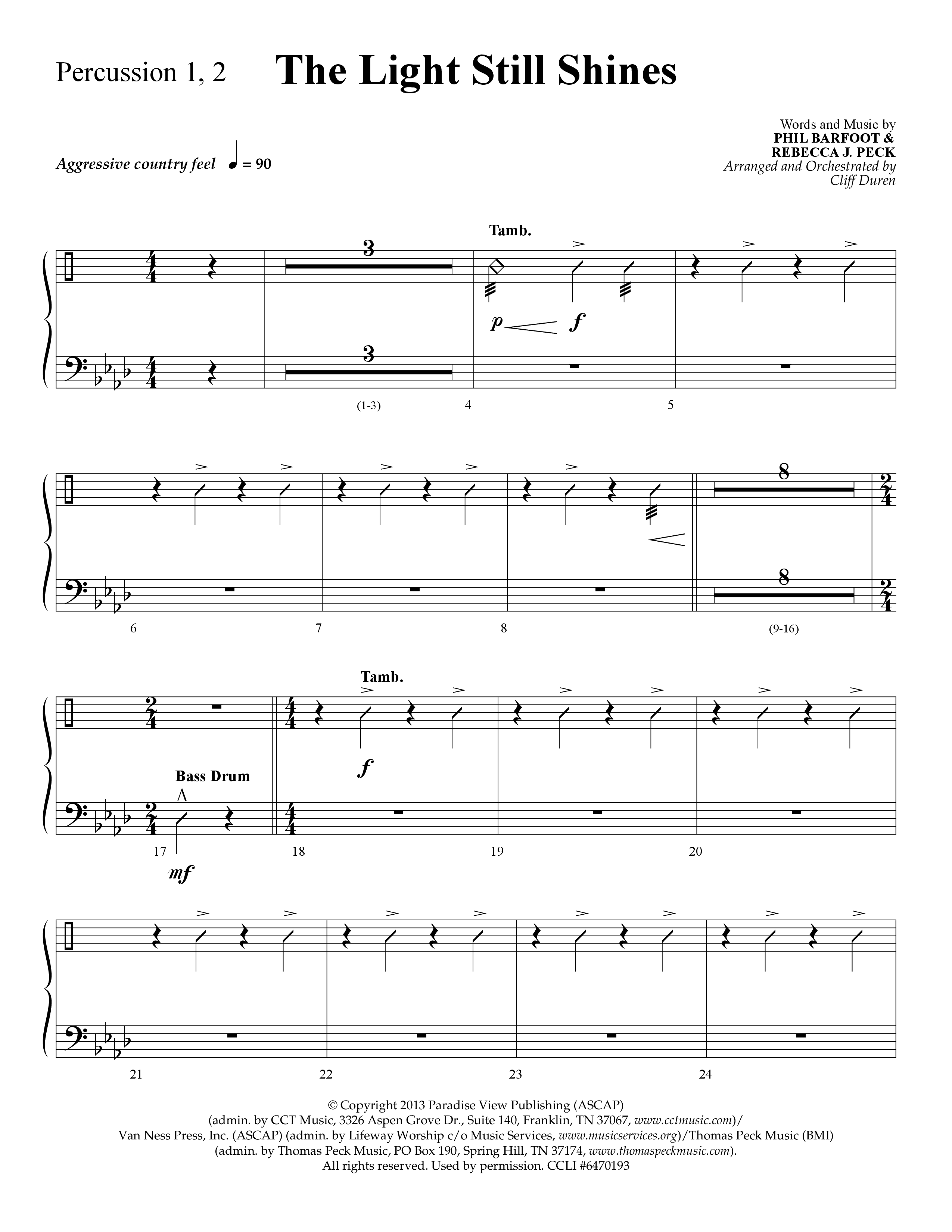 The Light Still Shines (Choral Anthem SATB) Percussion 1/2 (Lifeway Choral / Arr. Cliff Duren)