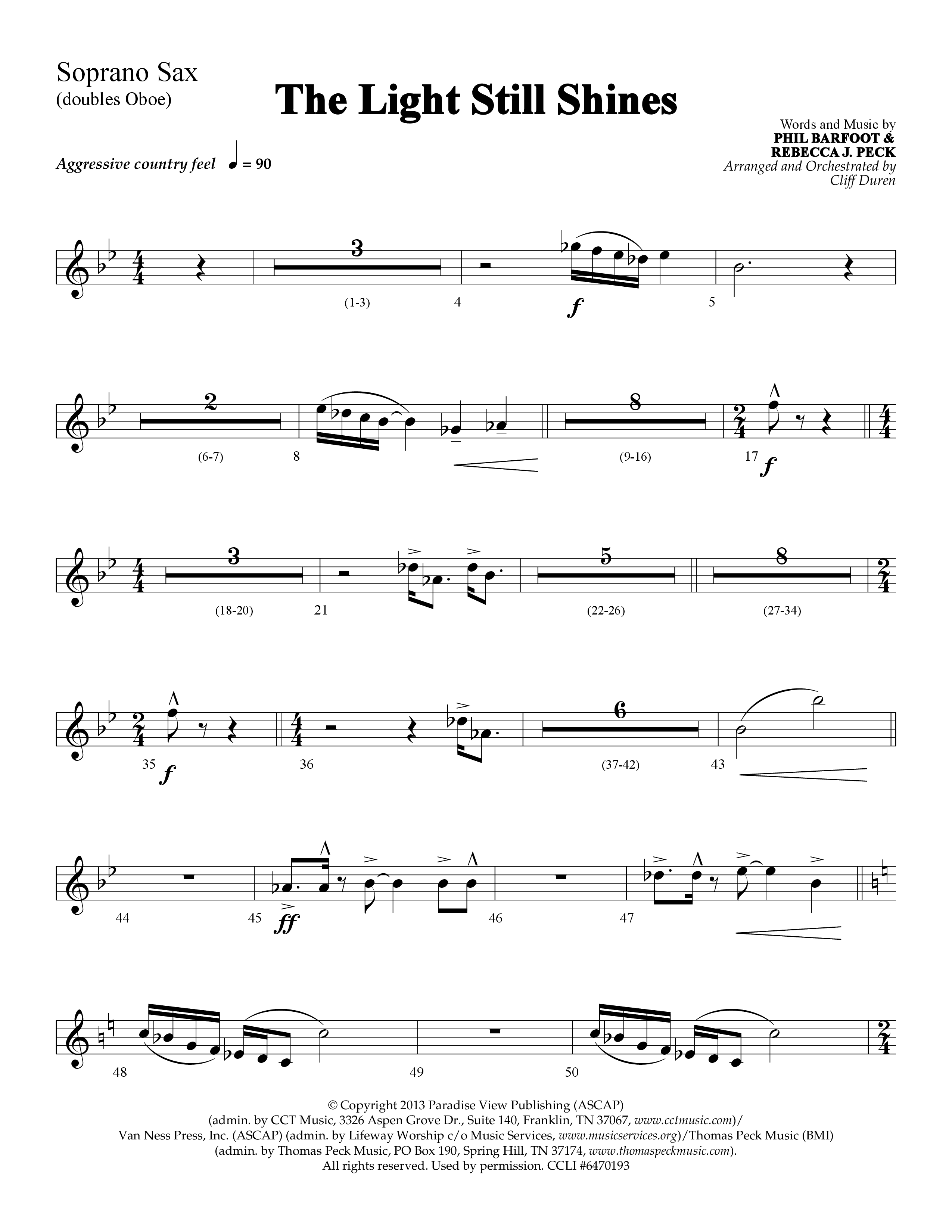 The Light Still Shines (Choral Anthem SATB) Soprano Sax (Lifeway Choral / Arr. Cliff Duren)