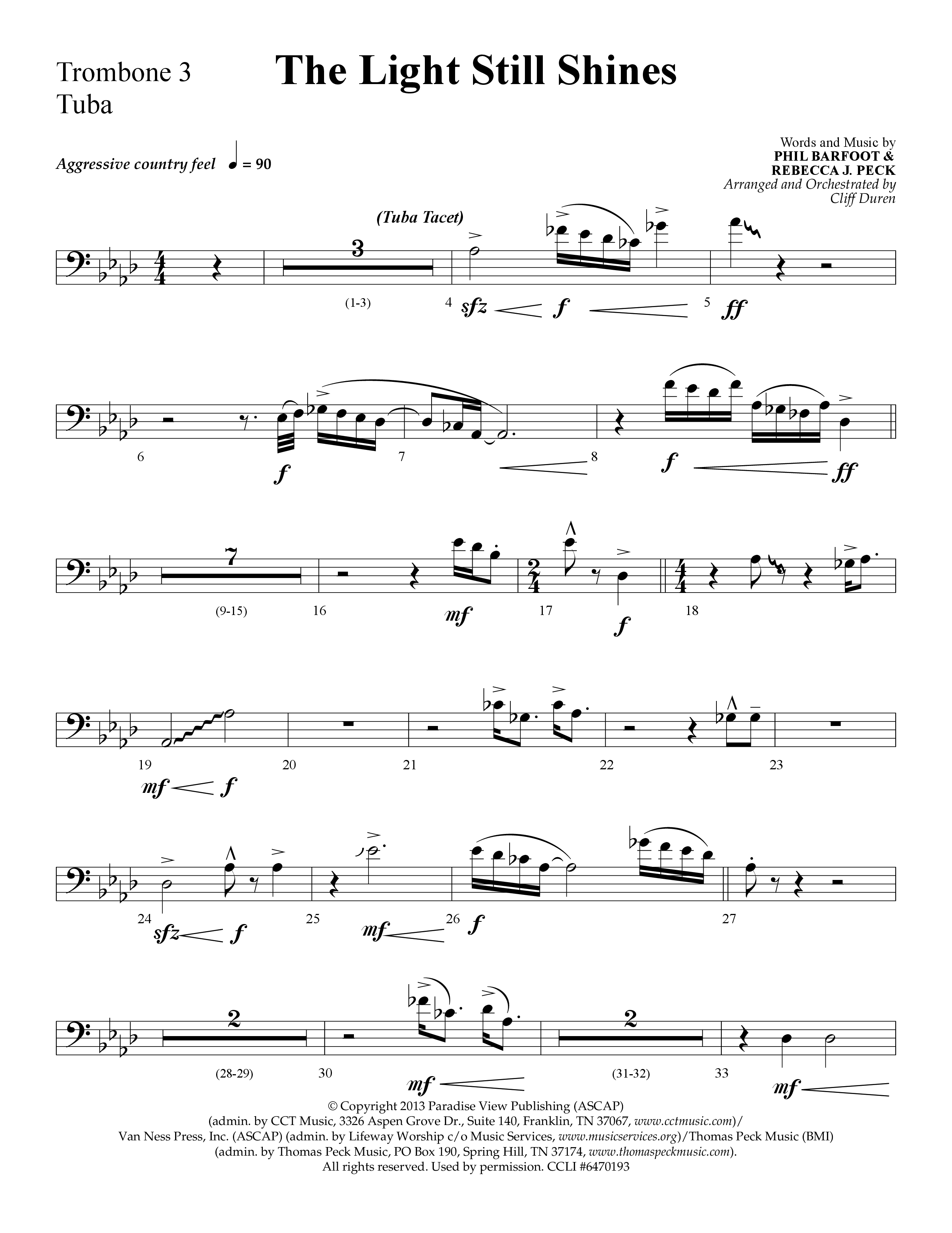 The Light Still Shines (Choral Anthem SATB) Trombone 3/Tuba (Lifeway Choral / Arr. Cliff Duren)