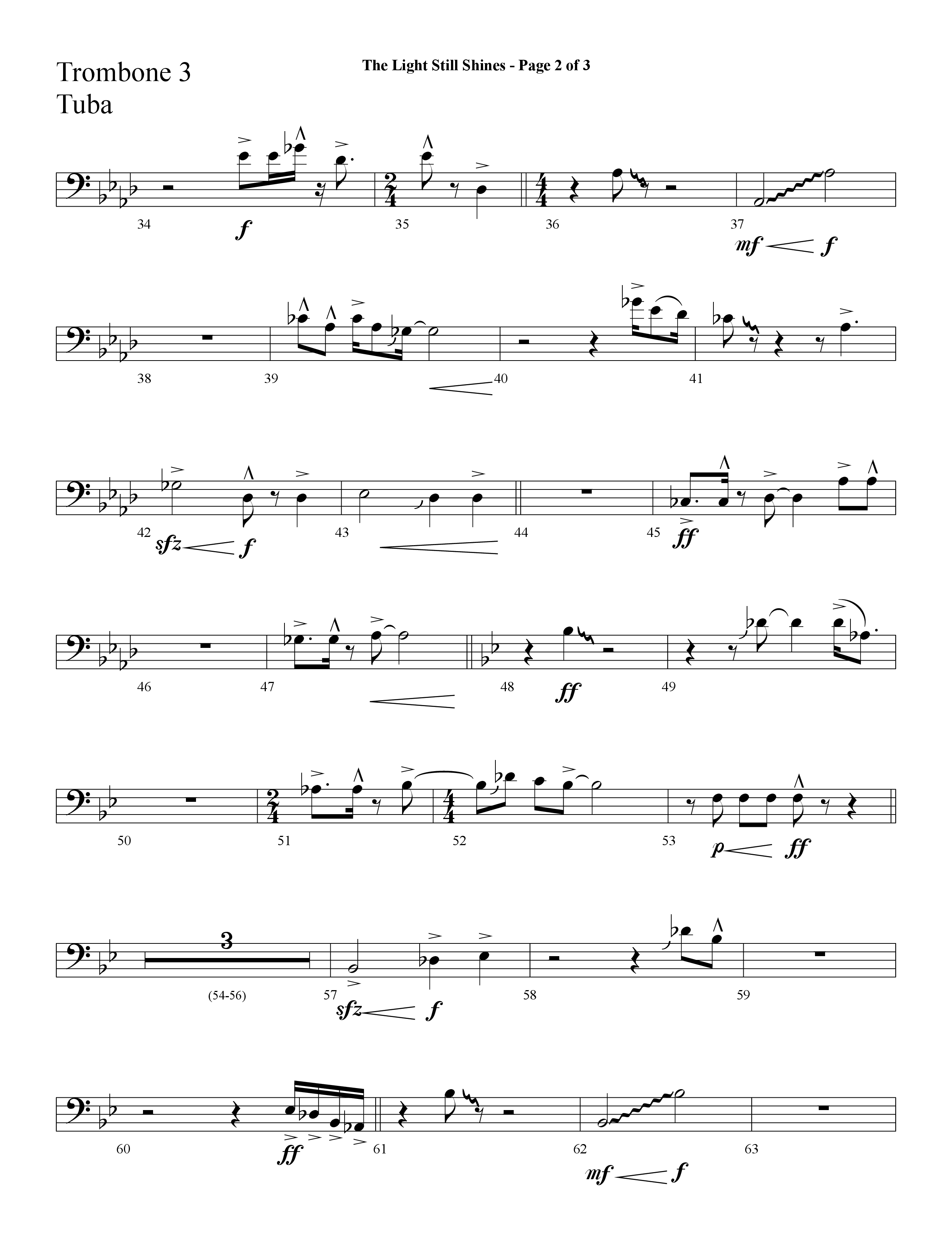 The Light Still Shines (Choral Anthem SATB) Trombone 3/Tuba (Lifeway Choral / Arr. Cliff Duren)