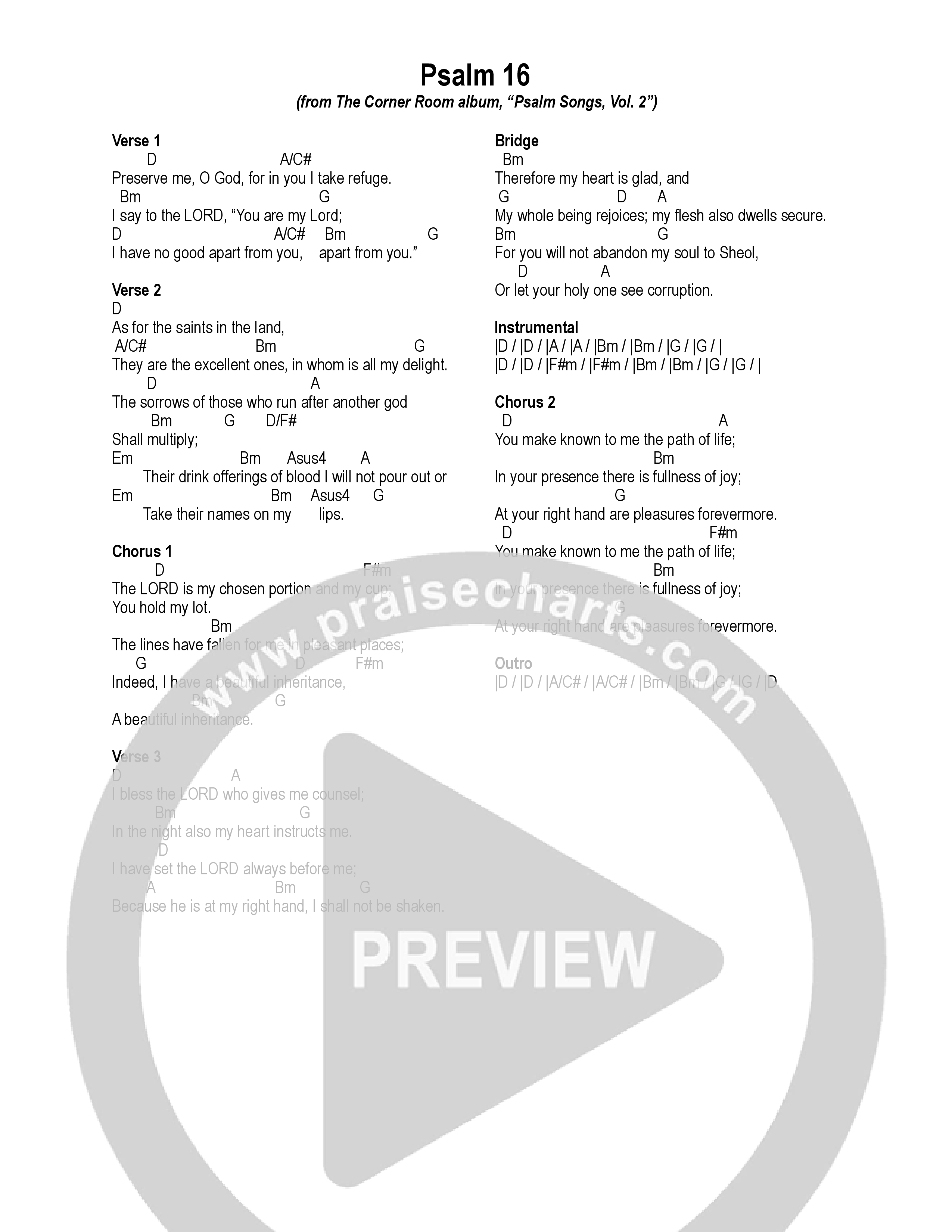 Psalm 16 Chord Chart (The Corner Room)