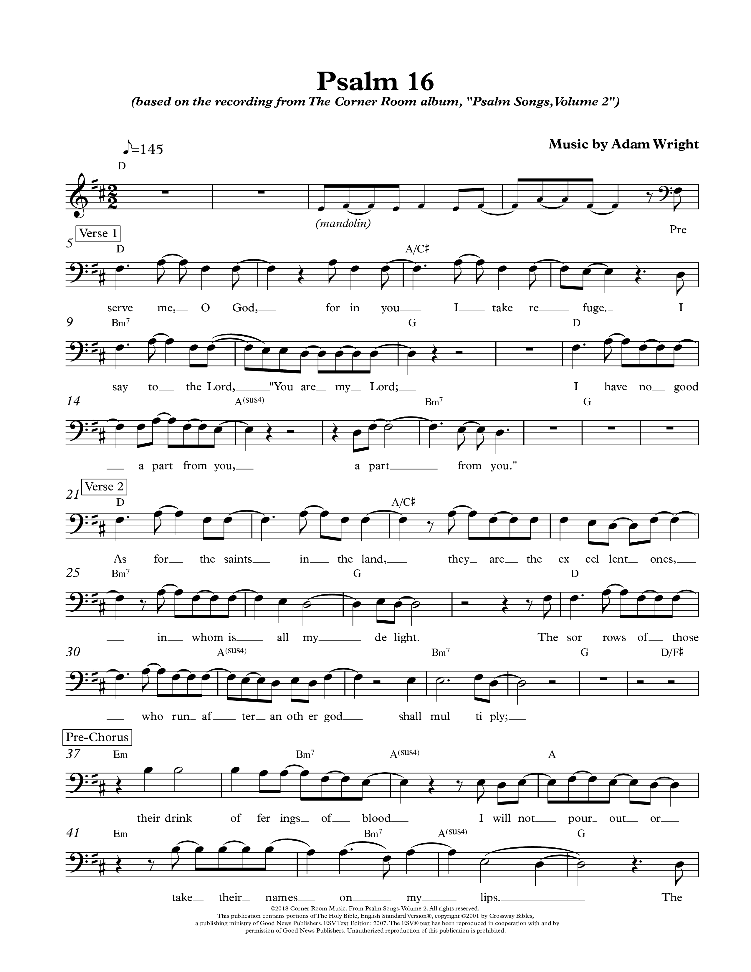 Psalm 16 Lead Sheet Melody (The Corner Room)
