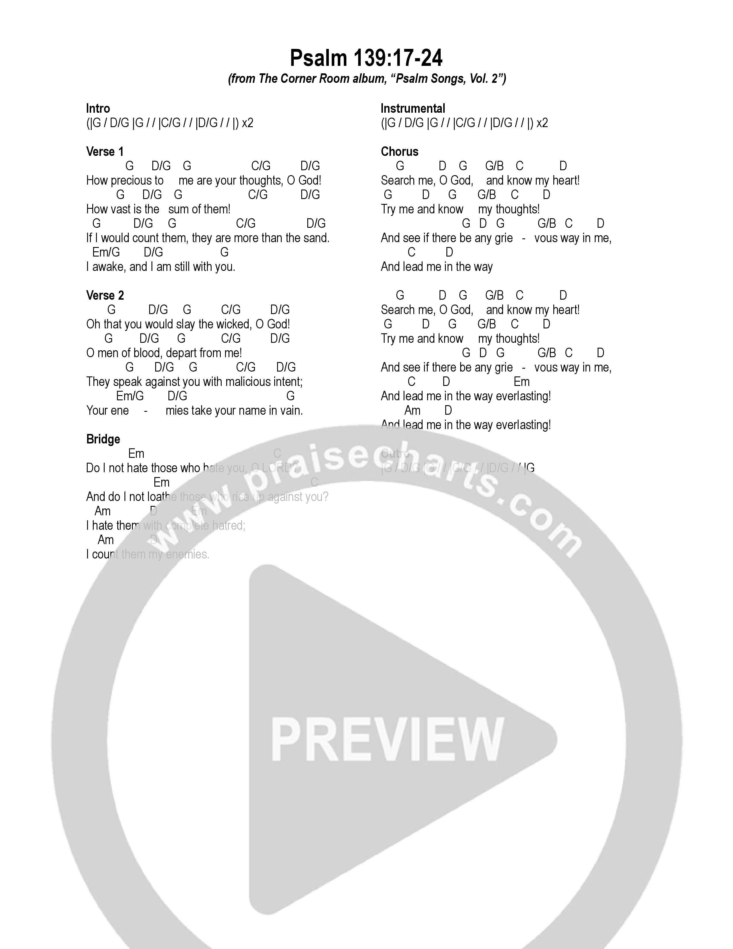 Psalm 139:17-24 Chord Chart (The Corner Room)