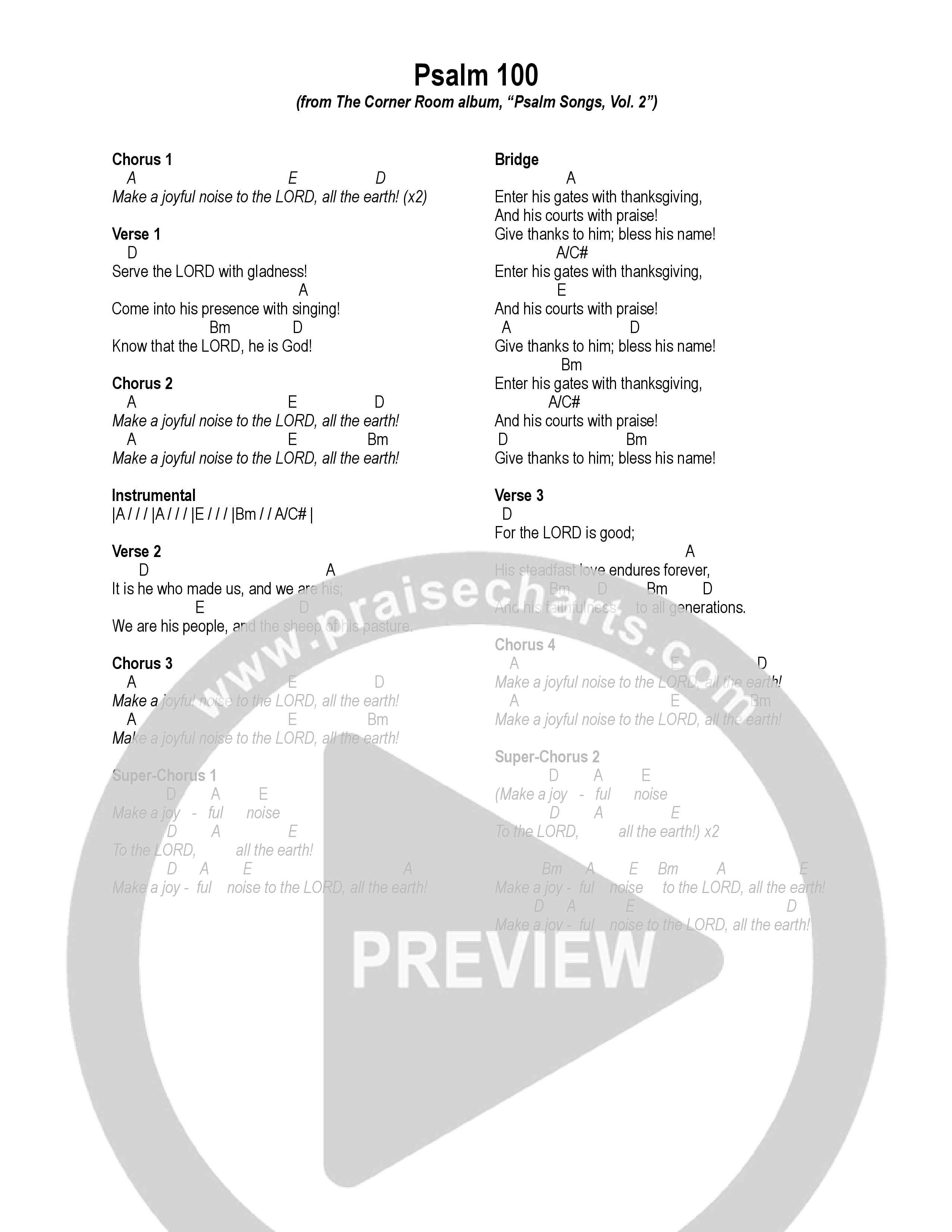 Psalm 100 Chord Chart (The Corner Room)
