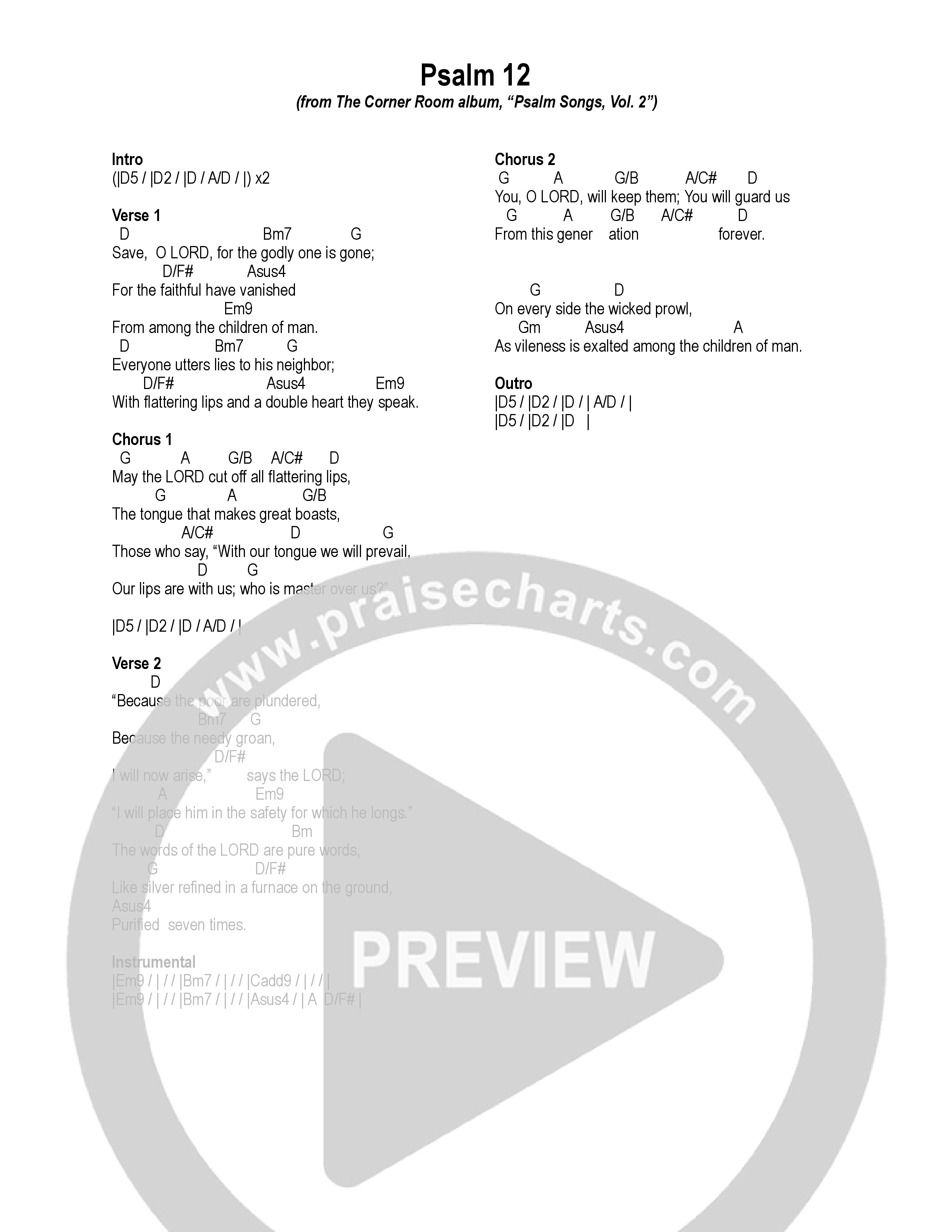 Psalm 12 Chord Chart (The Corner Room)