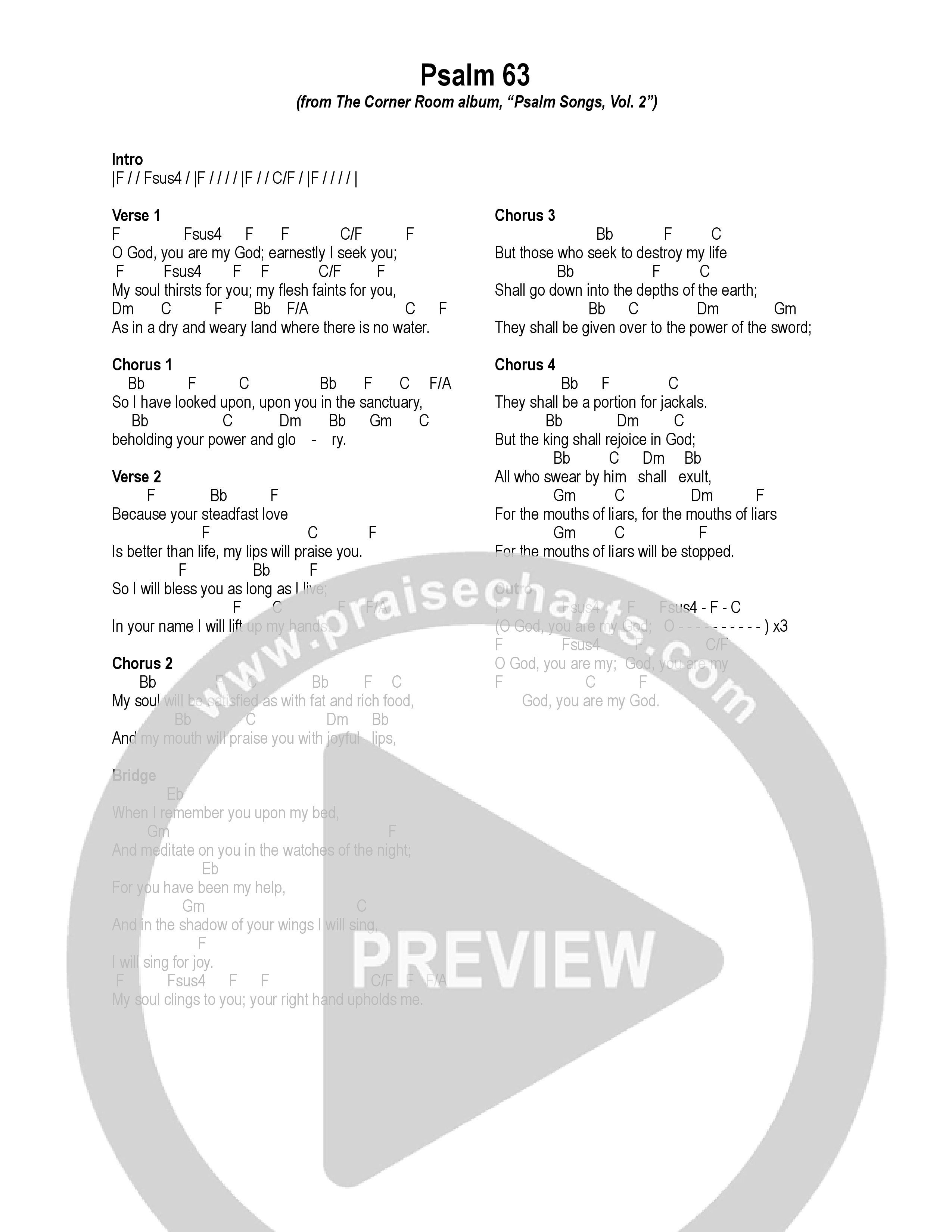 Psalm 63 Chord Chart (The Corner Room)