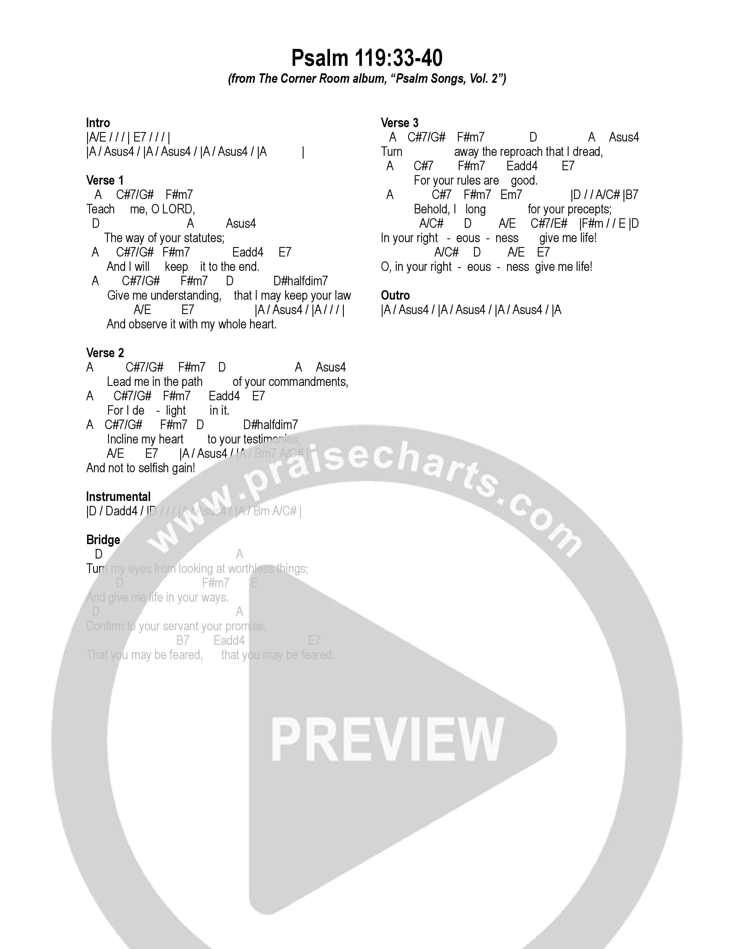 Psalm 119:33-40 Chord Chart (The Corner Room)