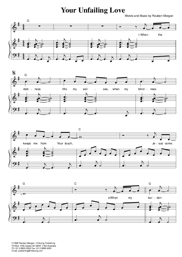 Your Unfailing Love Piano/Vocal (Hillsong Worship)