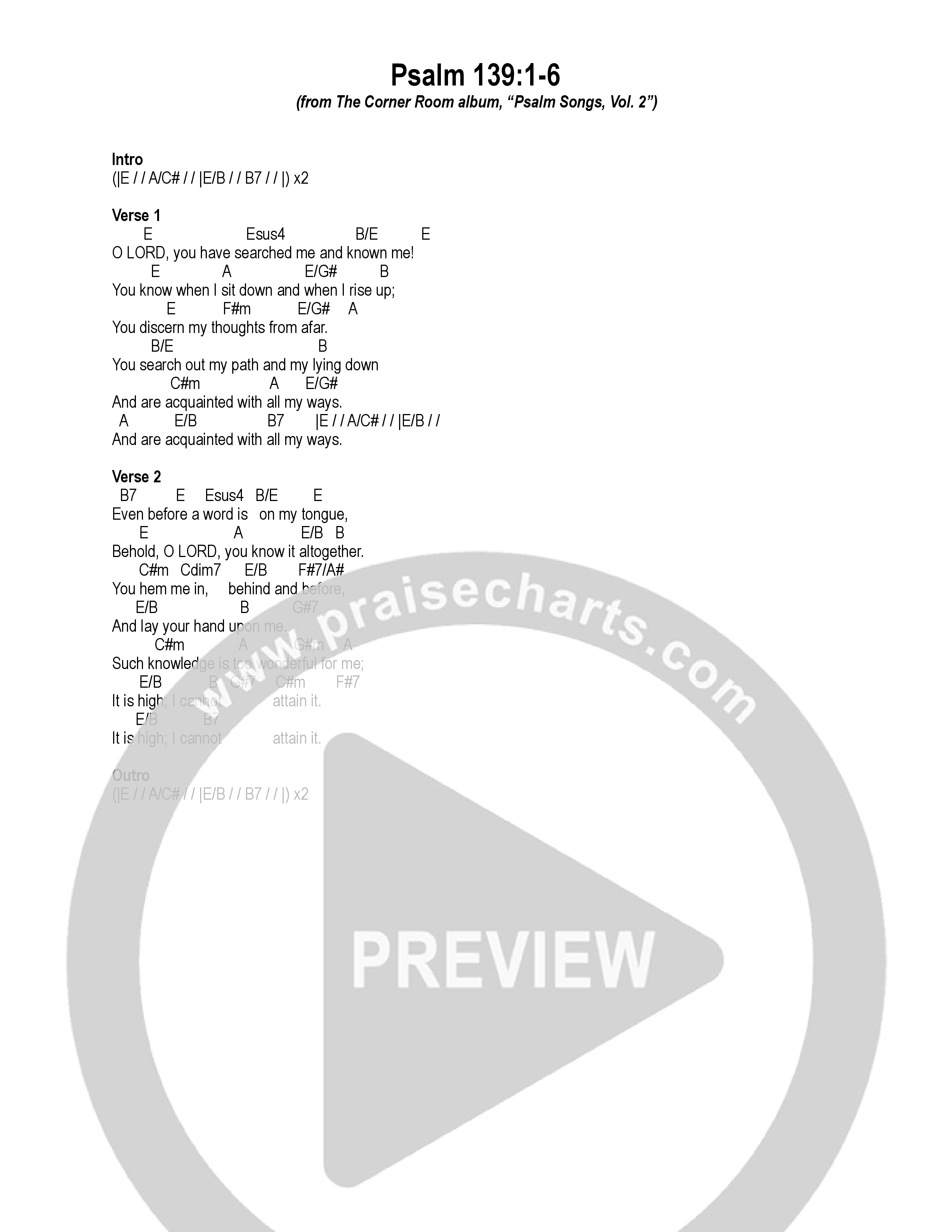 Psalm 139:1-6 Chord Chart (The Corner Room)