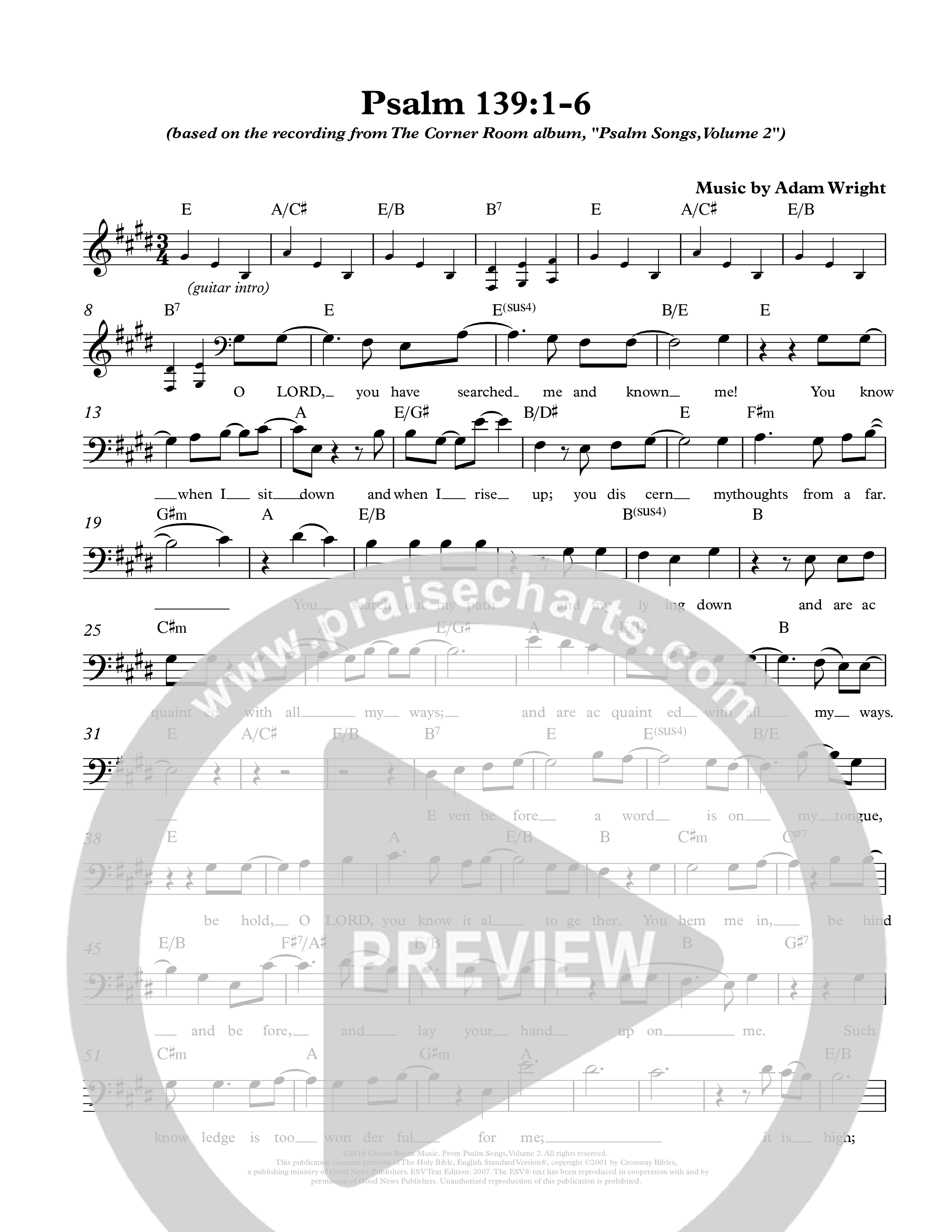 Psalm 139:1-6 Lead Sheet Melody (The Corner Room)