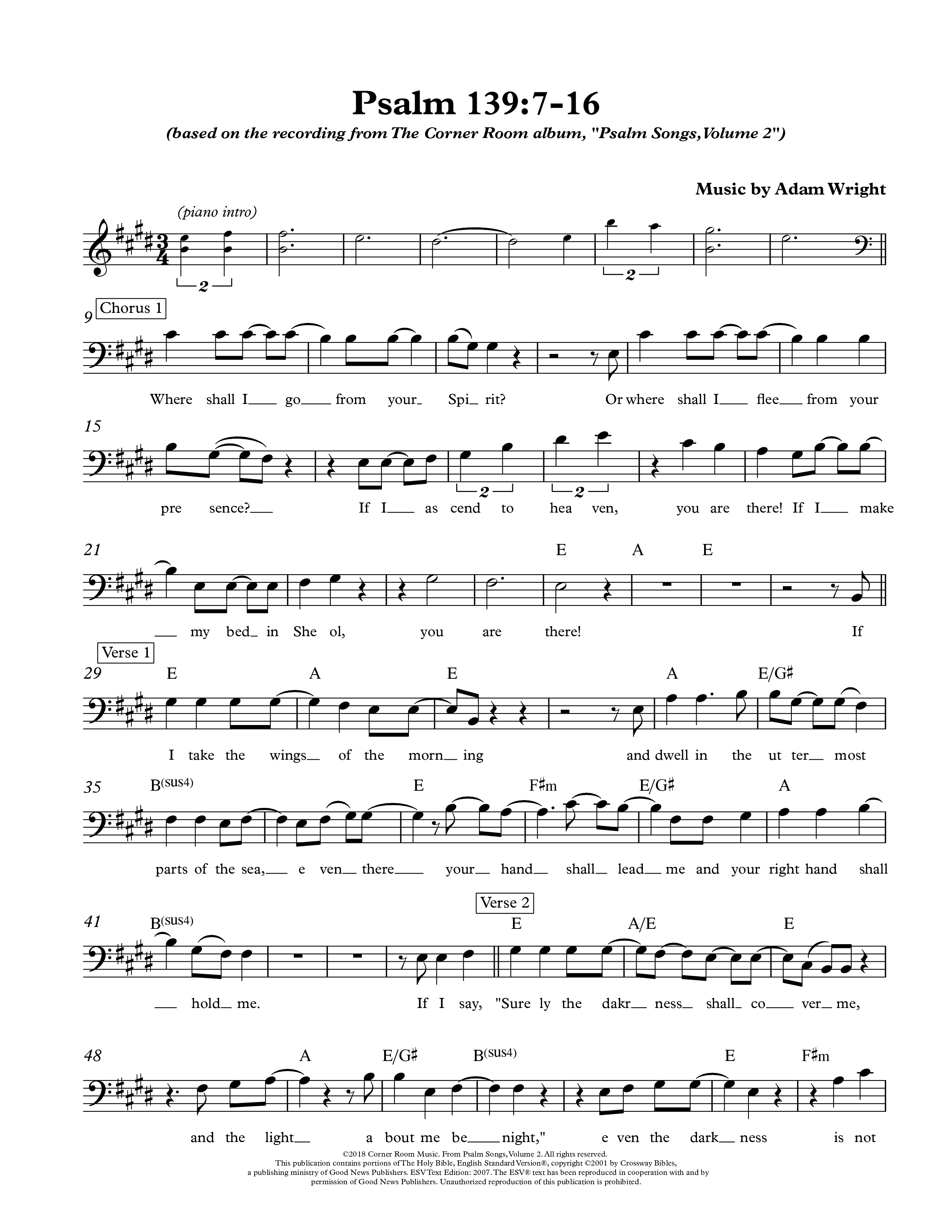 Psalm 139:7-16 Lead Sheet Melody (The Corner Room)