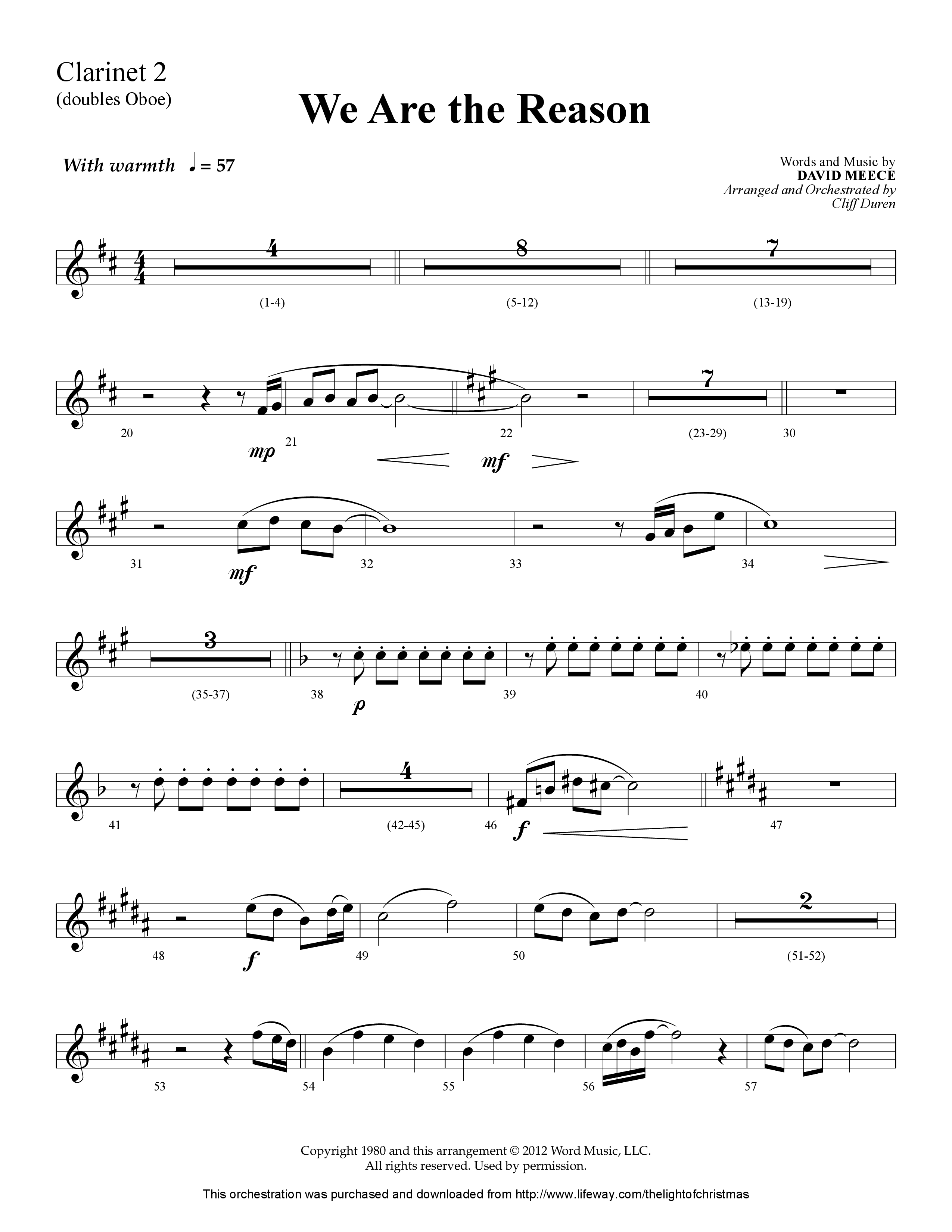We Are The Reason (Choral Anthem SATB) Clarinet (Lifeway Worship / Arr. Cliff Duren)