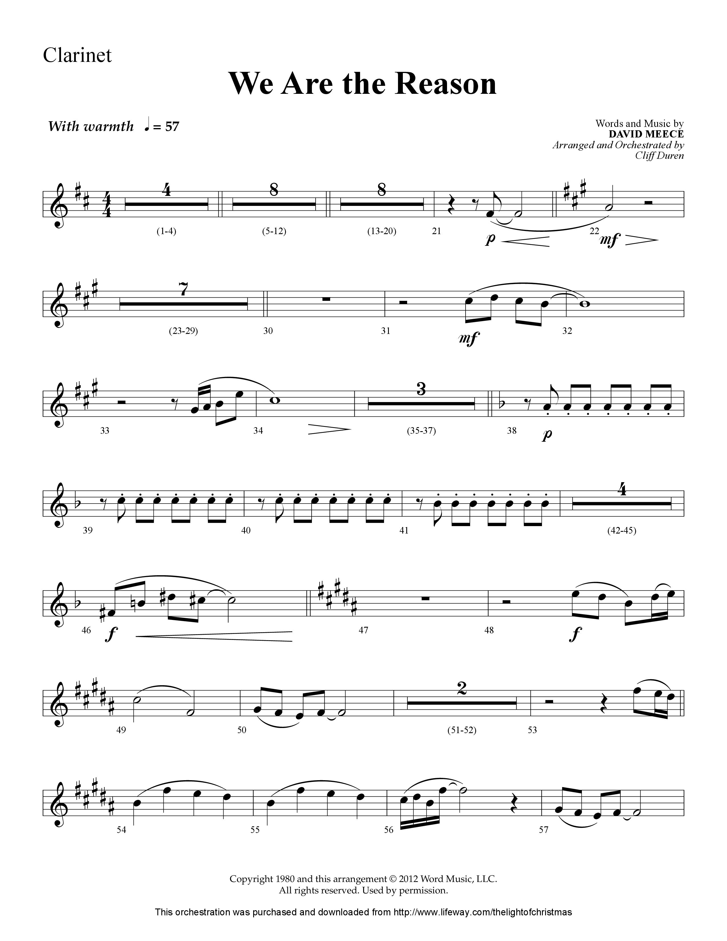 We Are The Reason (Choral Anthem SATB) Clarinet (Lifeway Worship / Arr. Cliff Duren)