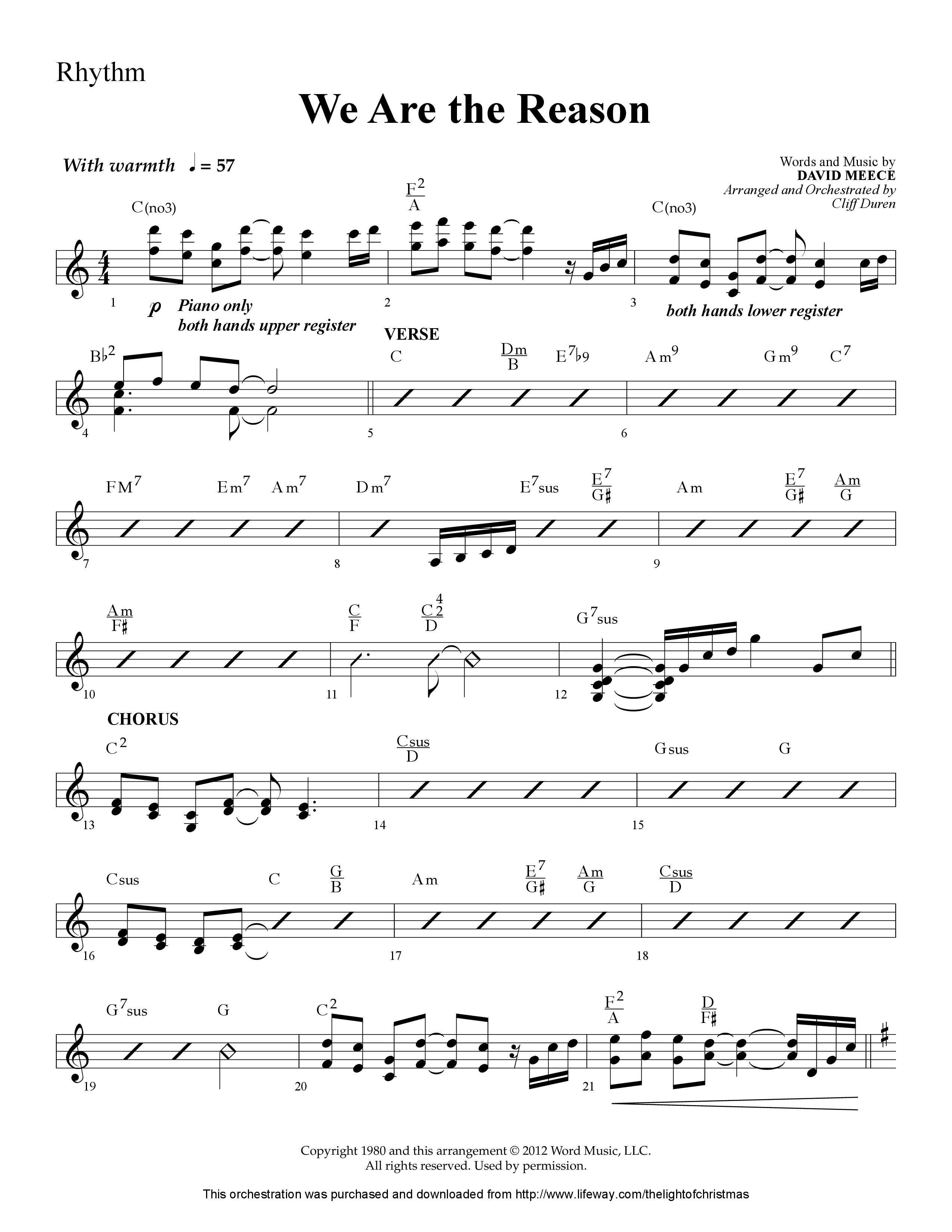 We Are The Reason (Choral Anthem SATB) Rhythm Chart (Lifeway Worship / Arr. Cliff Duren)