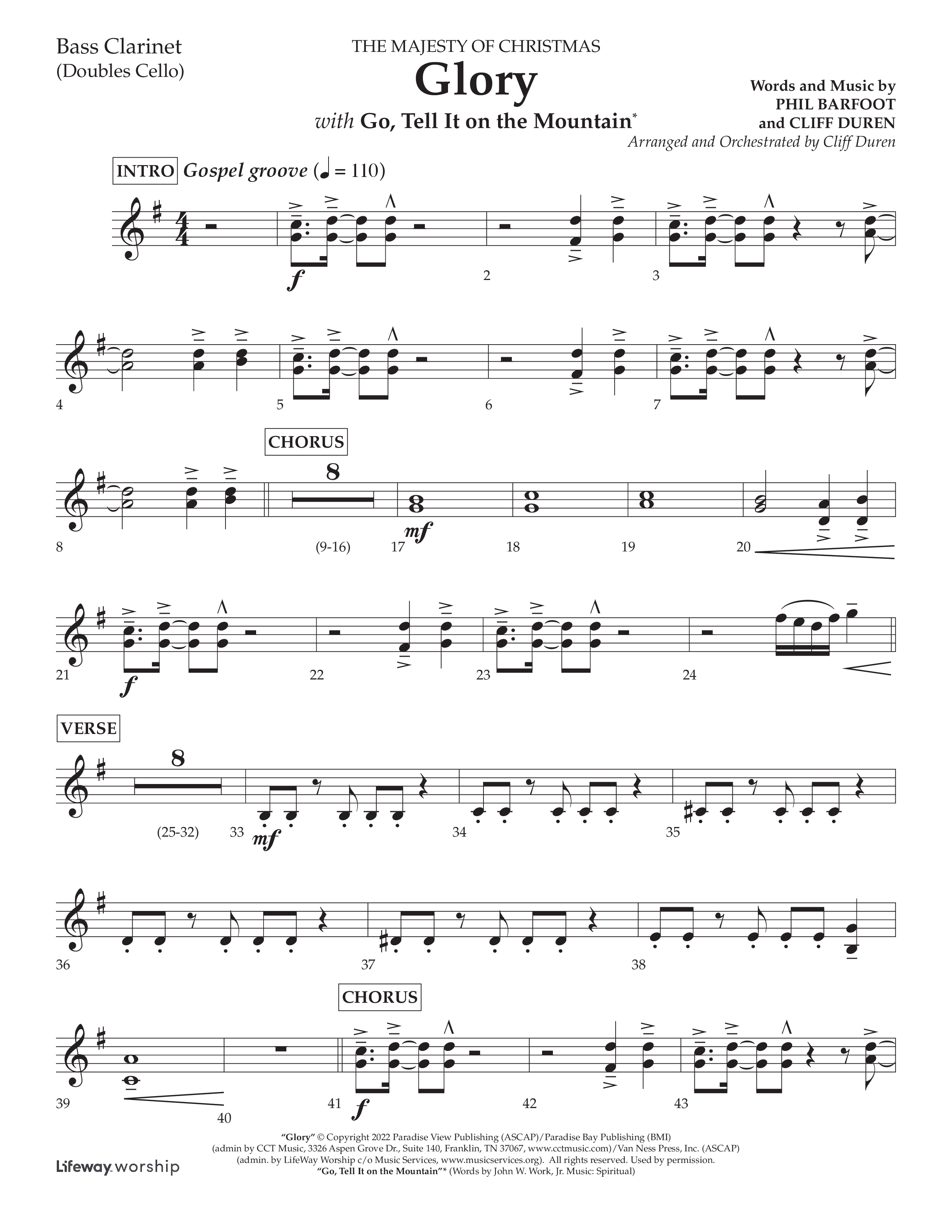 Glory (with Go Tell It on the Mountain) (Choral Anthem SATB) Bass Clarinet (Lifeway Choral / Arr. Cliff Duren)