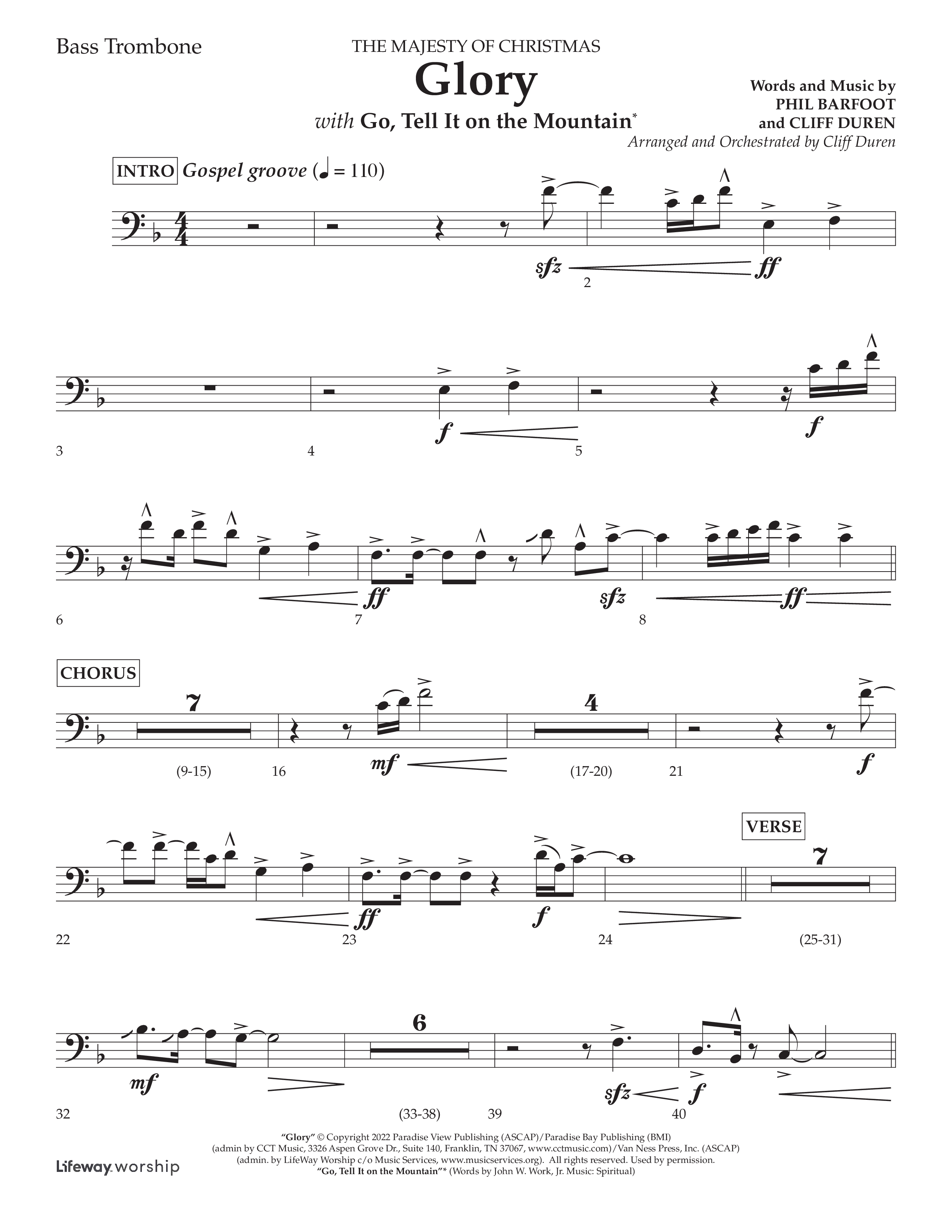 Glory (with Go Tell It on the Mountain) (Choral Anthem SATB) Bass Trombone (Lifeway Choral / Arr. Cliff Duren)