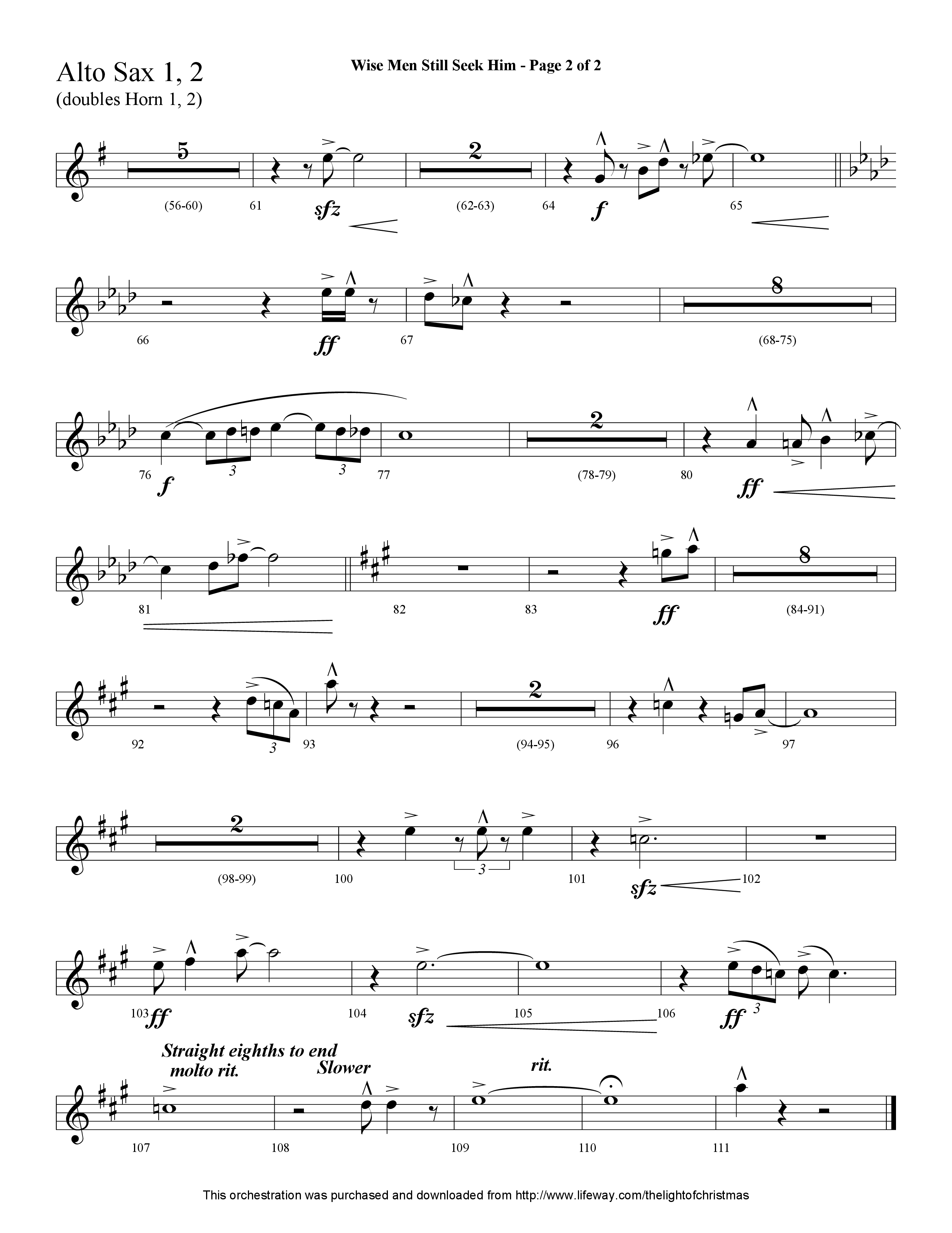 Wise Men Still Seek Him (Choral Anthem SATB) Alto Sax 1/2 (Lifeway Choral / Arr. Cliff Duren)
