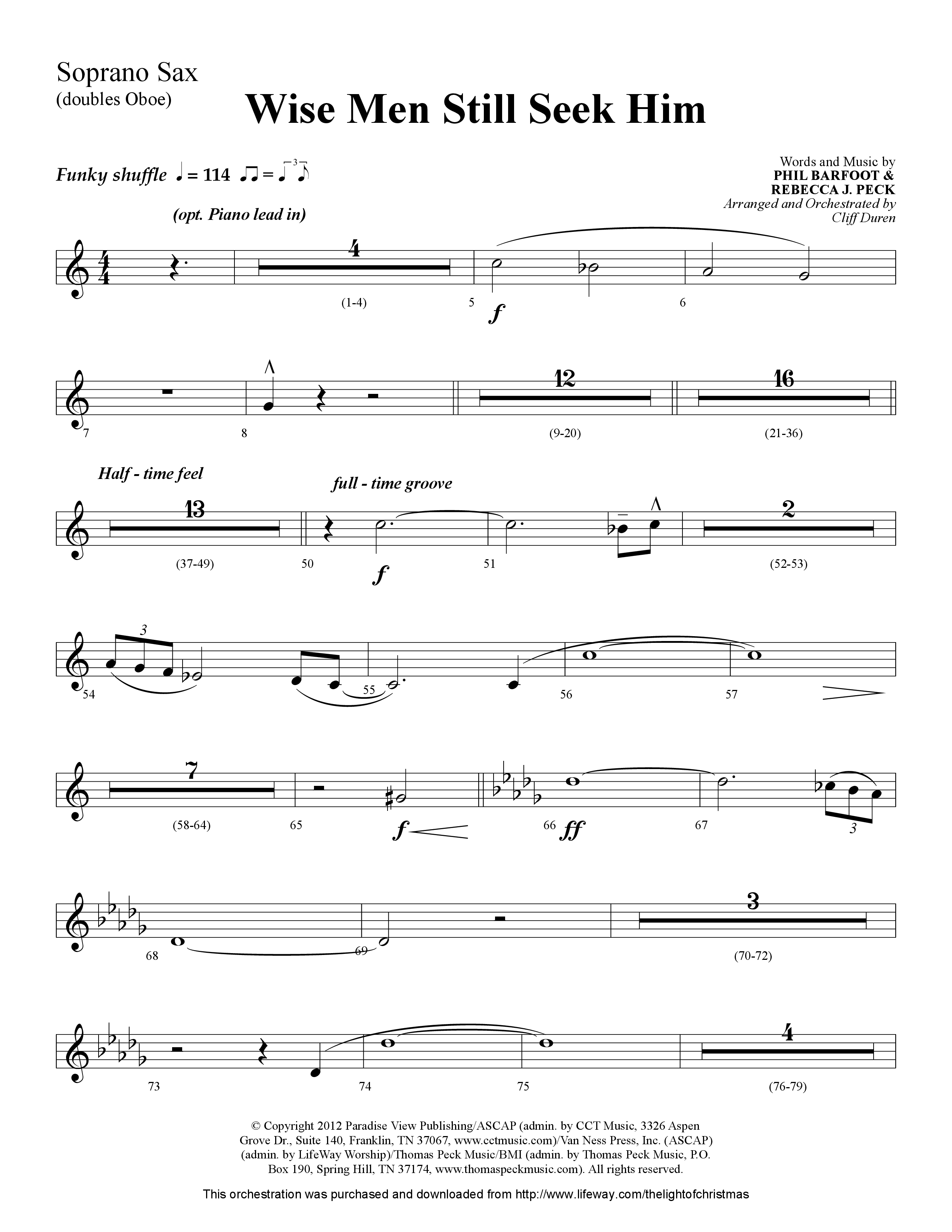 Wise Men Still Seek Him (Choral Anthem SATB) Soprano Sax (Lifeway Choral / Arr. Cliff Duren)