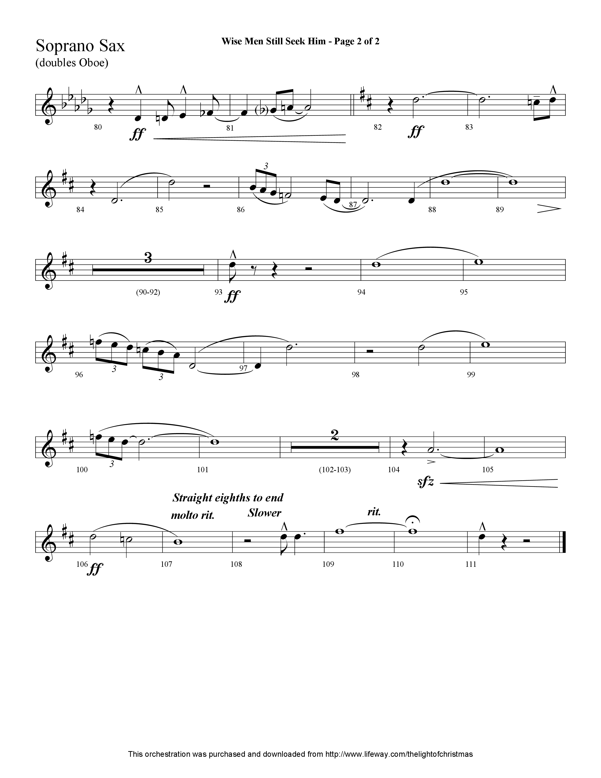 Wise Men Still Seek Him (Choral Anthem SATB) Soprano Sax (Lifeway Choral / Arr. Cliff Duren)