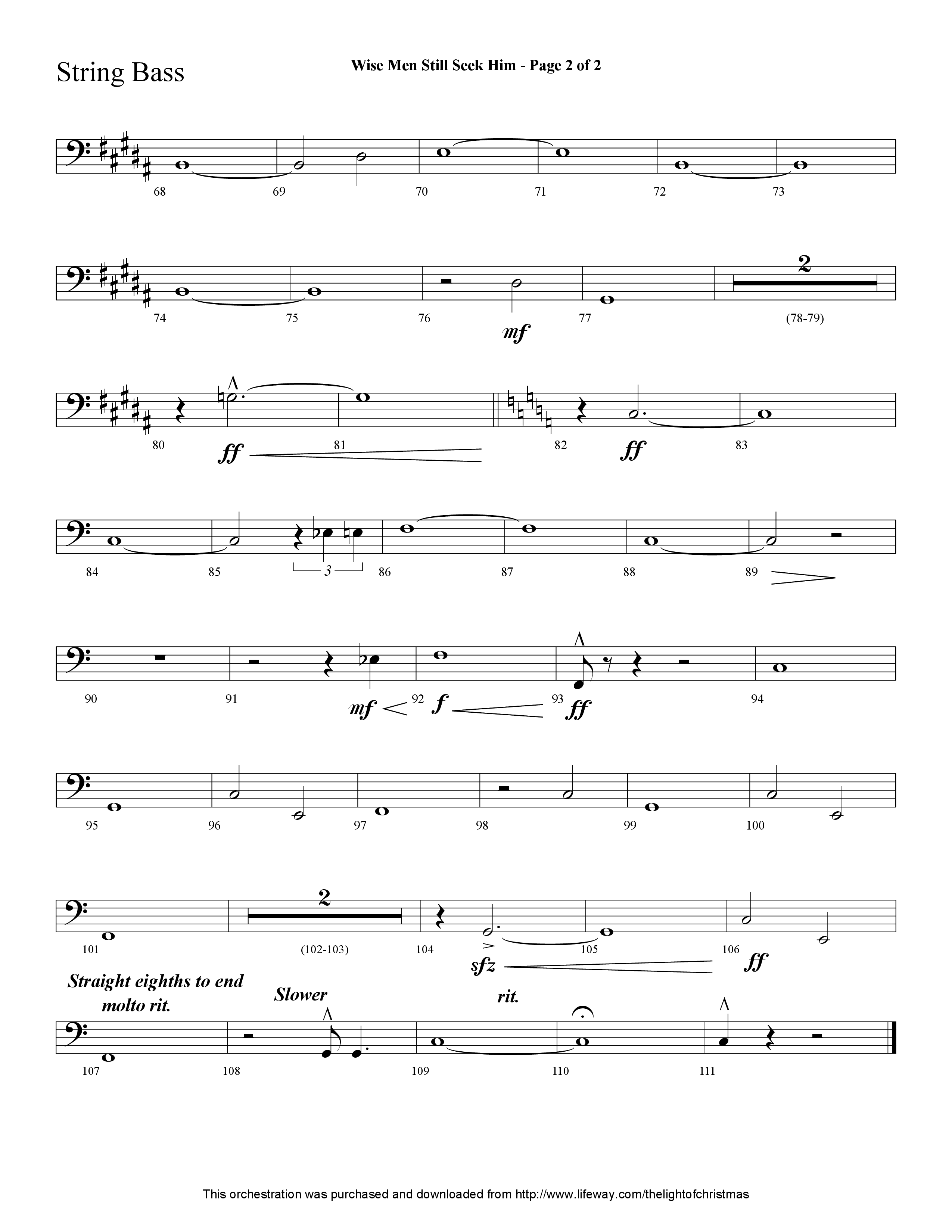 Wise Men Still Seek Him (Choral Anthem SATB) String Bass (Lifeway Choral / Arr. Cliff Duren)