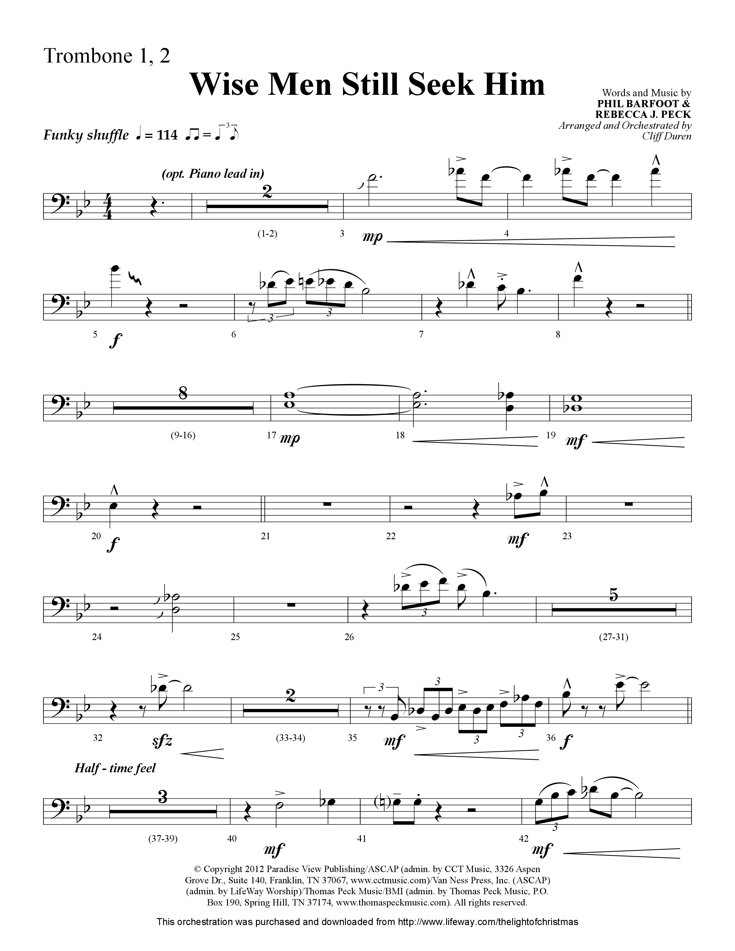 Wise Men Still Seek Him (Choral Anthem SATB) Trombone 1/2 (Lifeway Choral / Arr. Cliff Duren)
