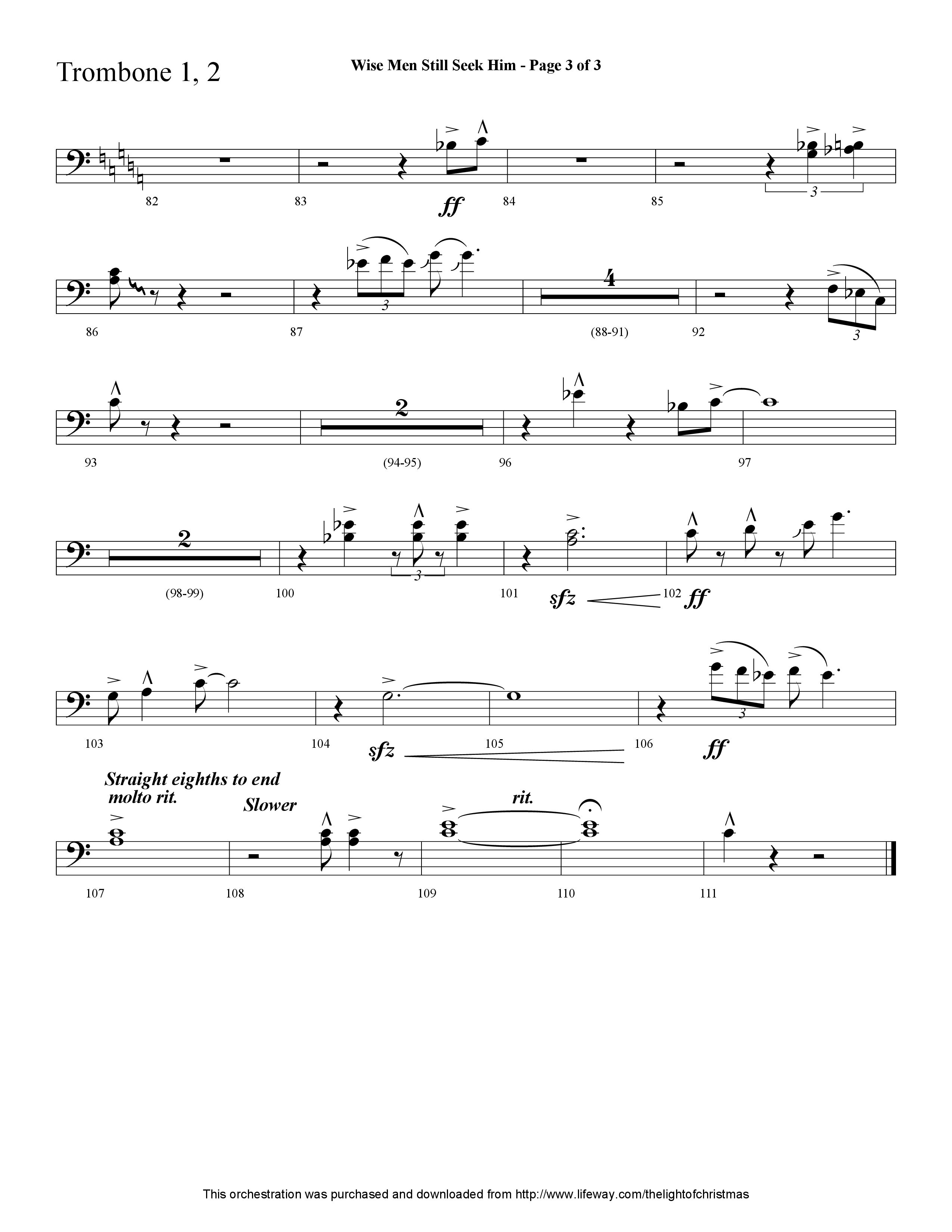 Wise Men Still Seek Him (Choral Anthem SATB) Trombone 1/2 (Lifeway Choral / Arr. Cliff Duren)
