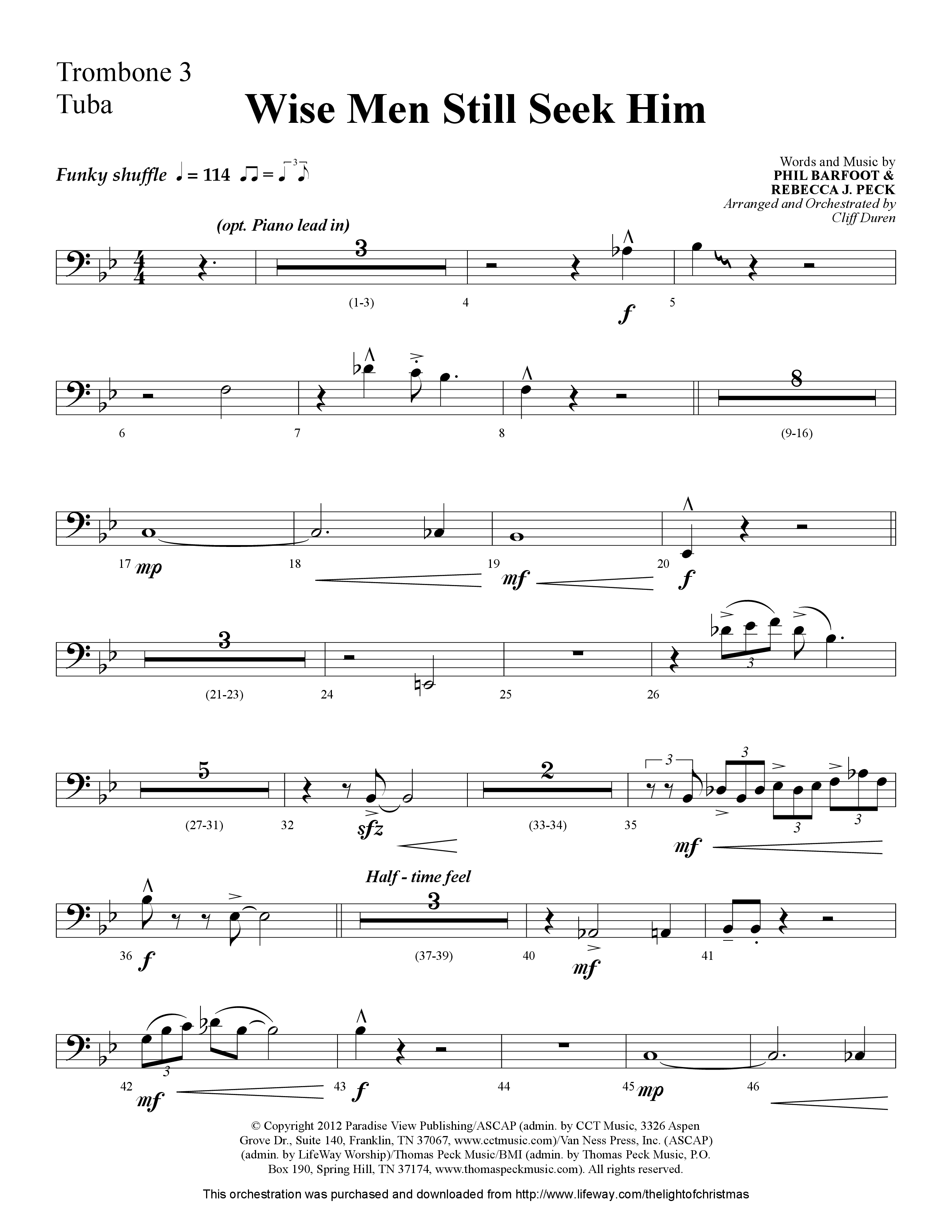 Wise Men Still Seek Him (Choral Anthem SATB) Trombone 3/Tuba (Lifeway Choral / Arr. Cliff Duren)
