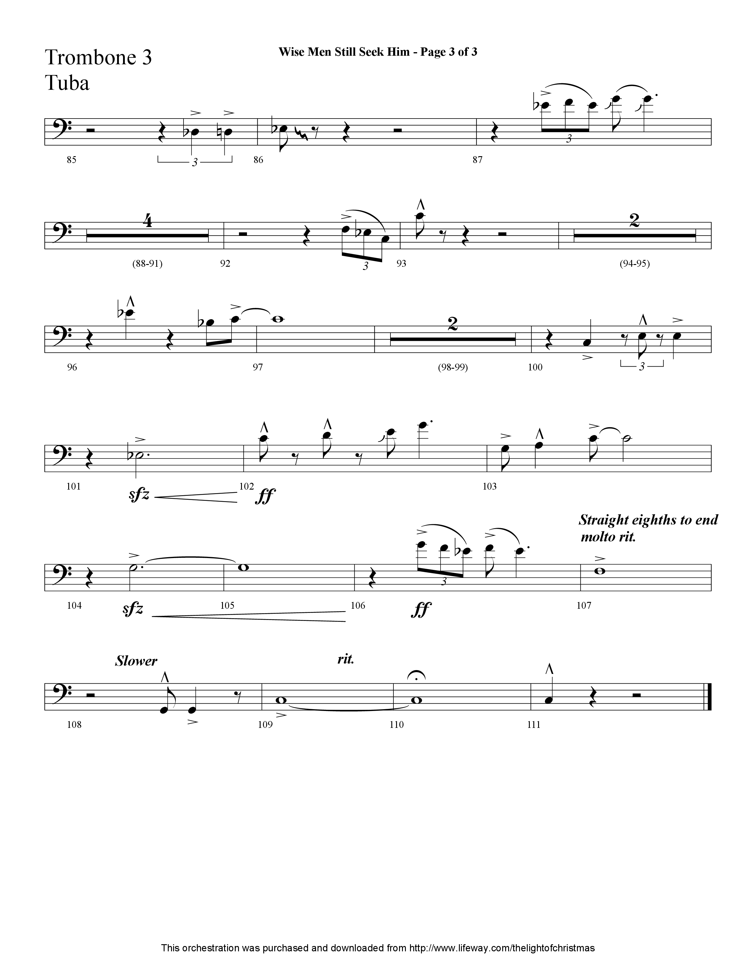 Wise Men Still Seek Him (Choral Anthem SATB) Trombone 3/Tuba (Lifeway Choral / Arr. Cliff Duren)