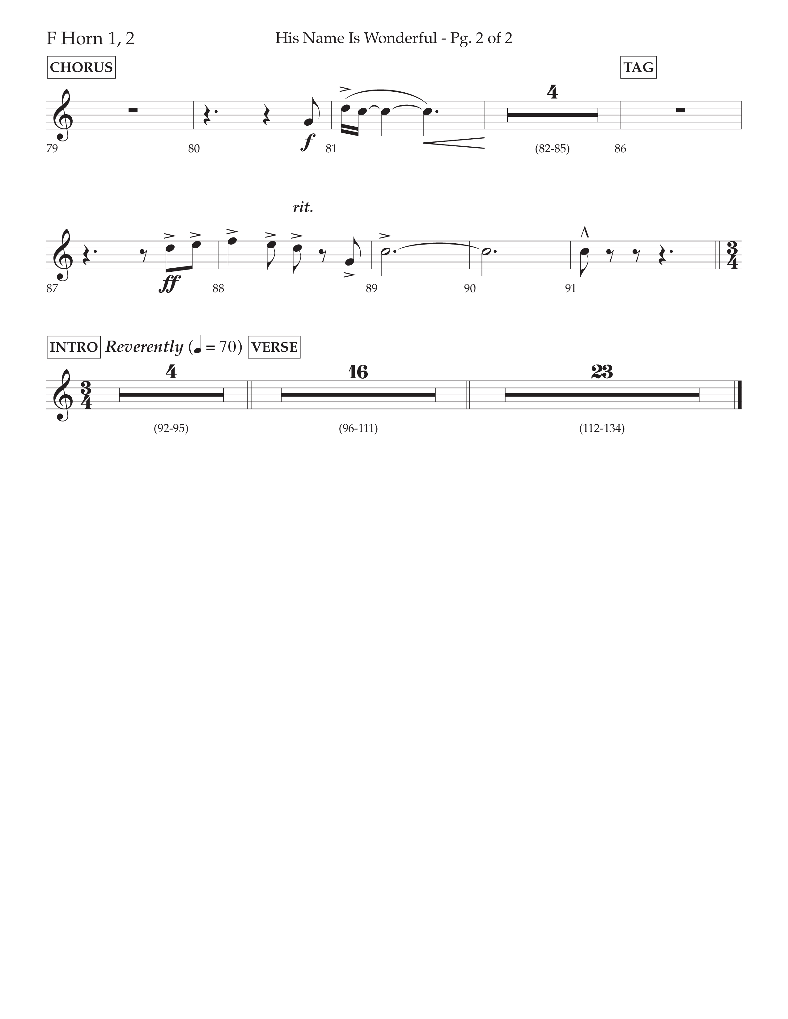 His Name is Wonderful (with His Name is Wonderful) (Choral Anthem SATB) French Horn 1/2 (Lifeway Choral / Arr. Cliff Duren)