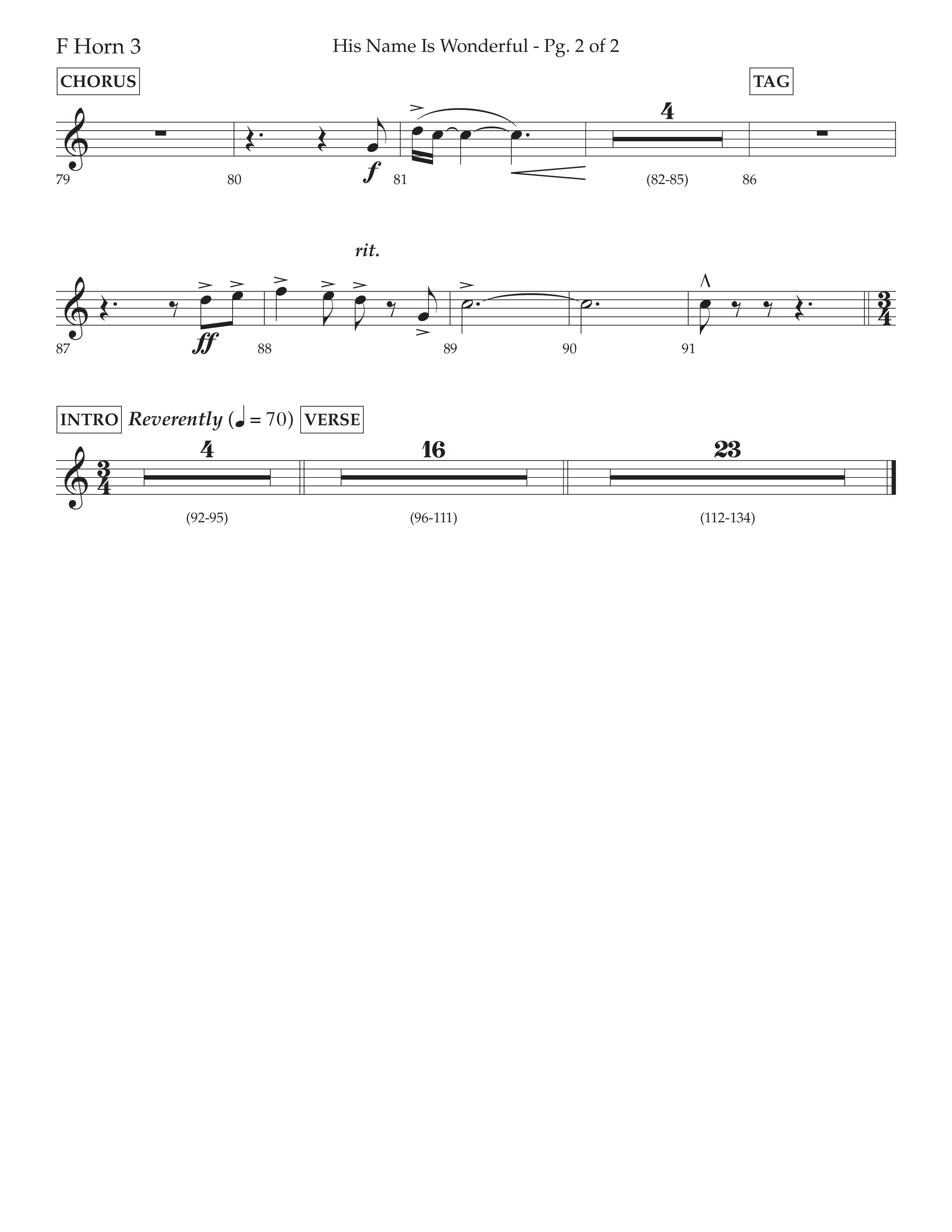 His Name is Wonderful (with His Name is Wonderful) (Choral Anthem SATB) French Horn 3 (Lifeway Choral / Arr. Cliff Duren)