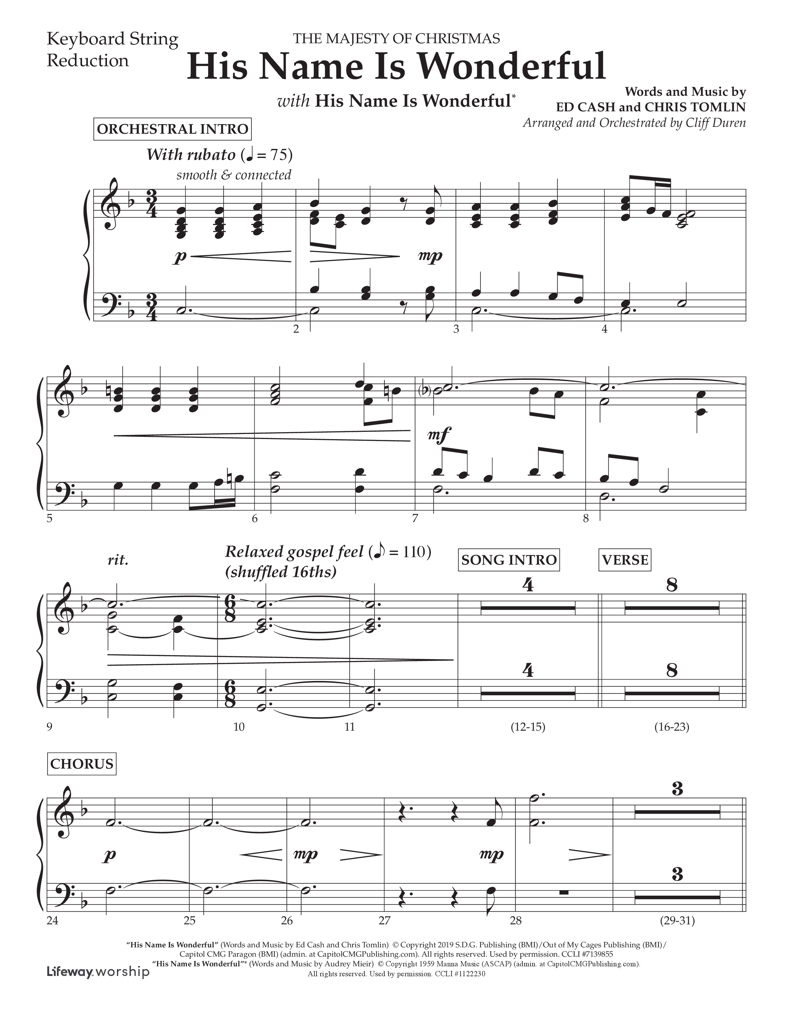 His Name is Wonderful (with His Name is Wonderful) (Choral Anthem SATB) String Reduction (Lifeway Choral / Arr. Cliff Duren)