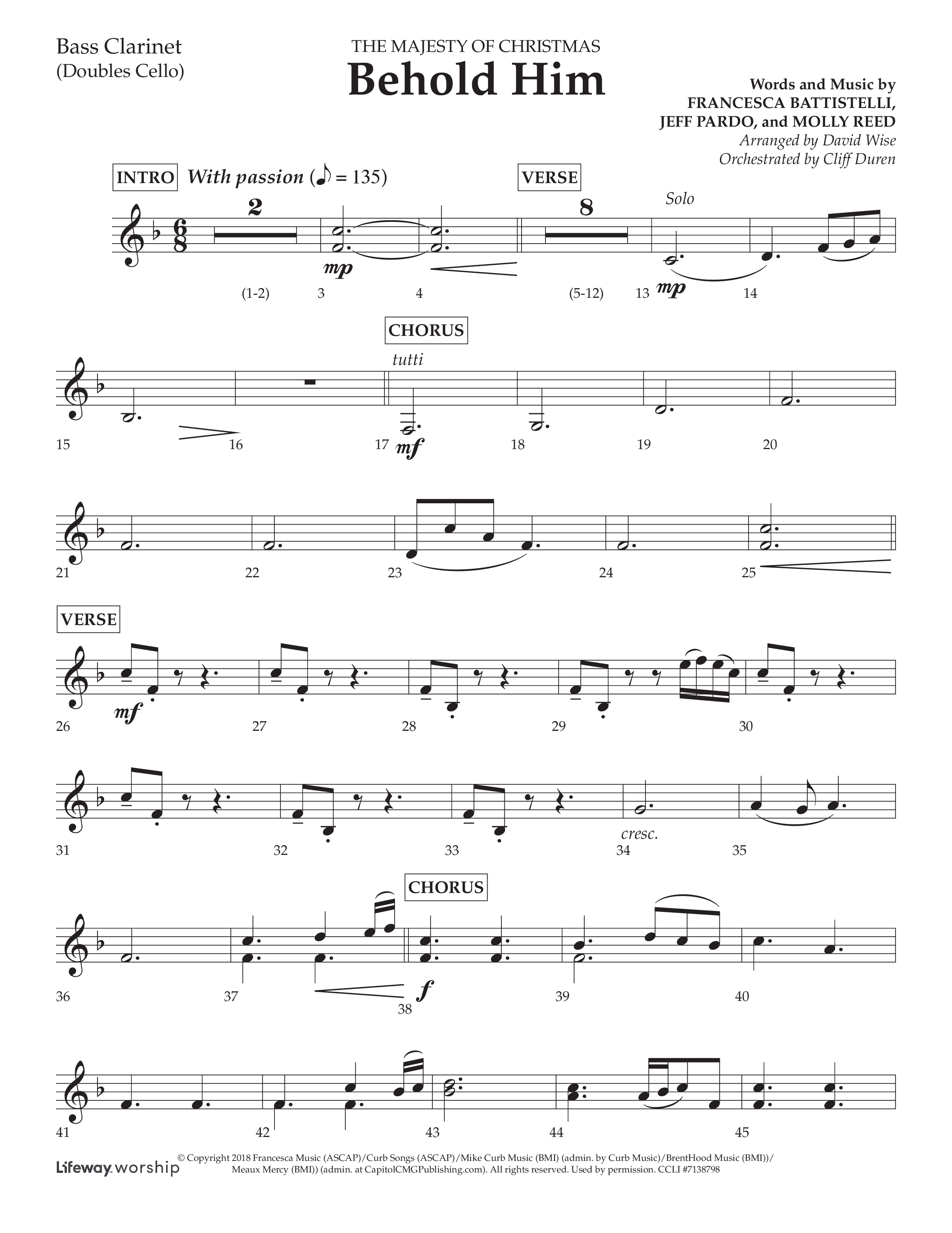 Behold Him (Choral Anthem SATB) Bass Clarinet (Lifeway Choral / Arr. David Wise / Orch. Cliff Duren)