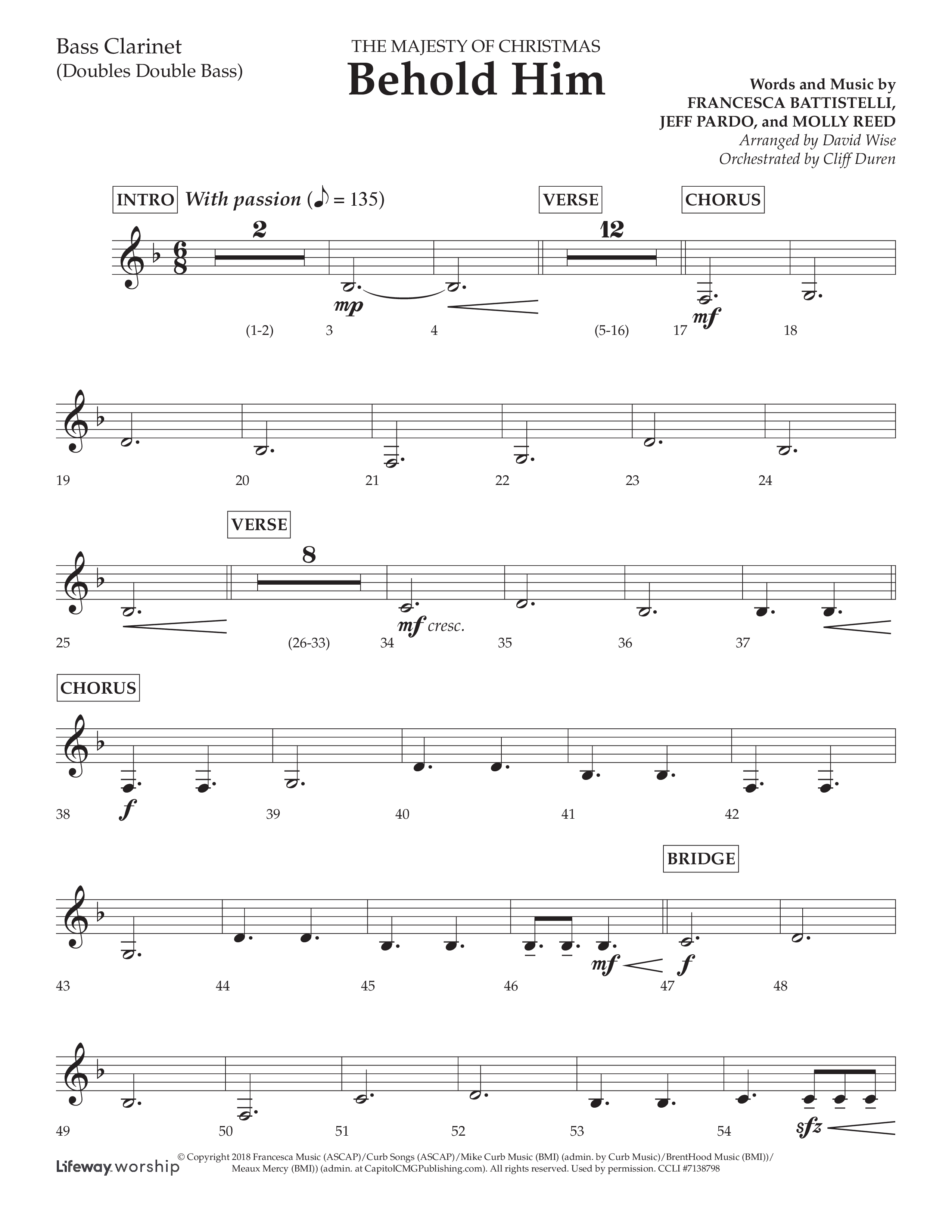 Behold Him (Choral Anthem SATB) Bass Clarinet (Lifeway Choral / Arr. David Wise / Orch. Cliff Duren)