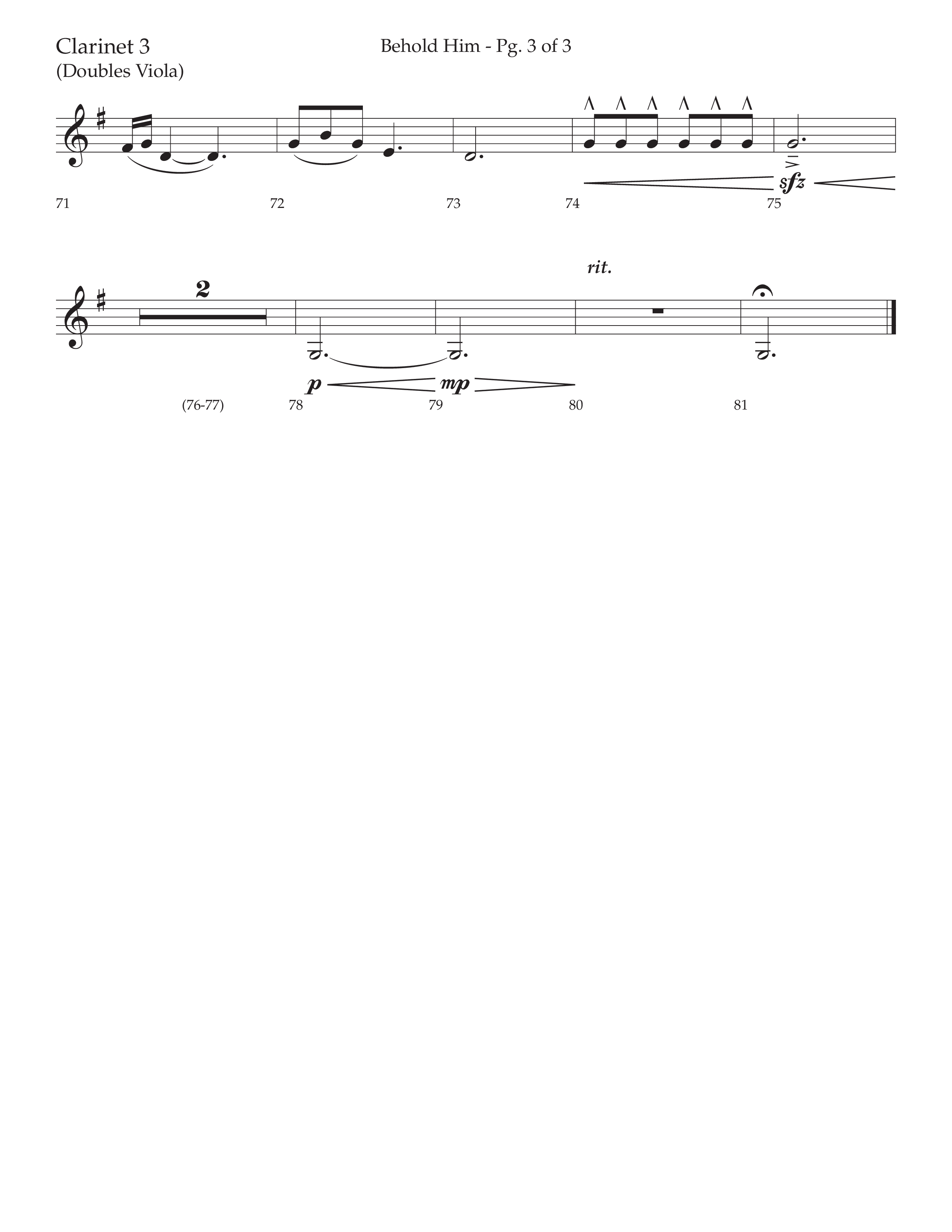 Behold Him (Choral Anthem SATB) Clarinet 3 (Lifeway Choral / Arr. David Wise / Orch. Cliff Duren)