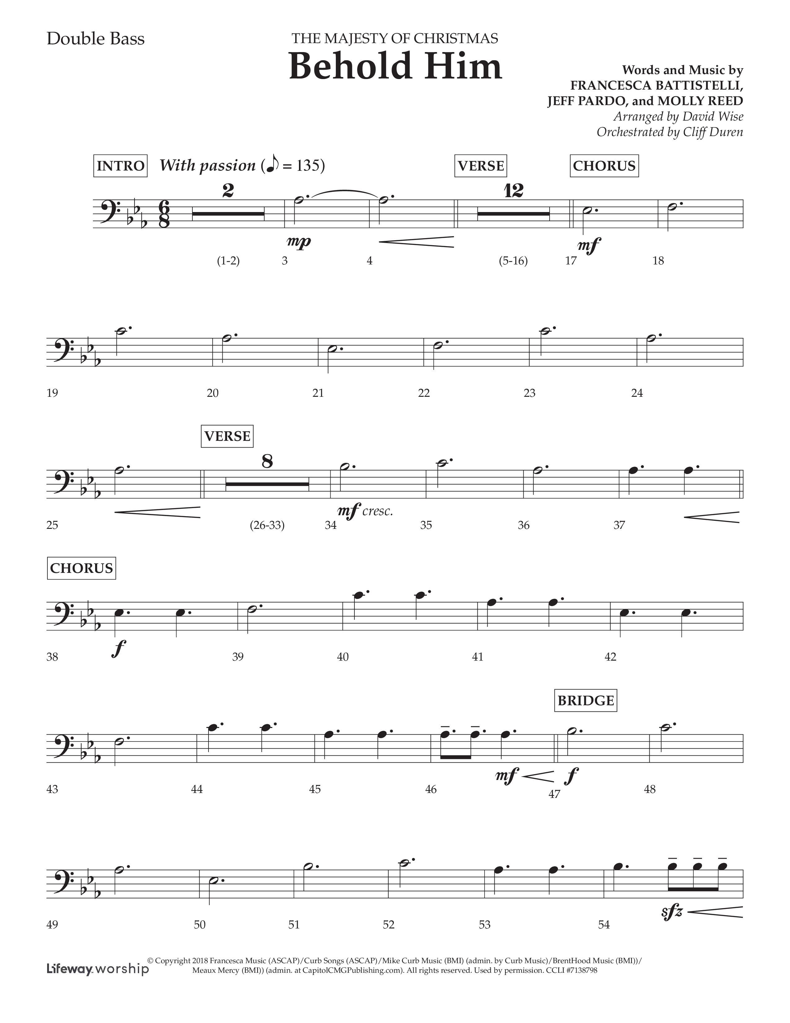 Behold Him (Choral Anthem SATB) Double Bass (Lifeway Choral / Arr. David Wise / Orch. Cliff Duren)