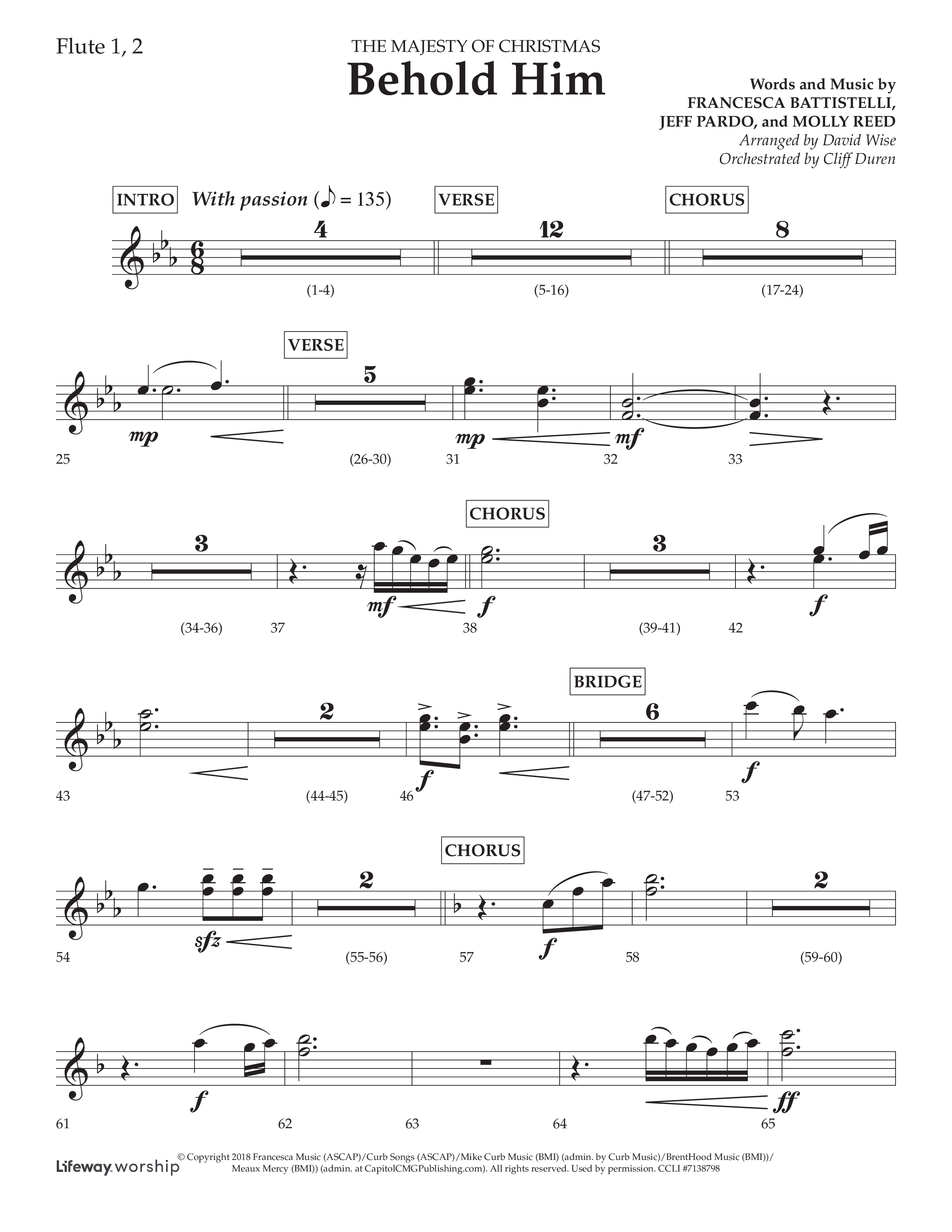 Behold Him (Choral Anthem SATB) Flute 1/2 (Lifeway Choral / Arr. David Wise / Orch. Cliff Duren)
