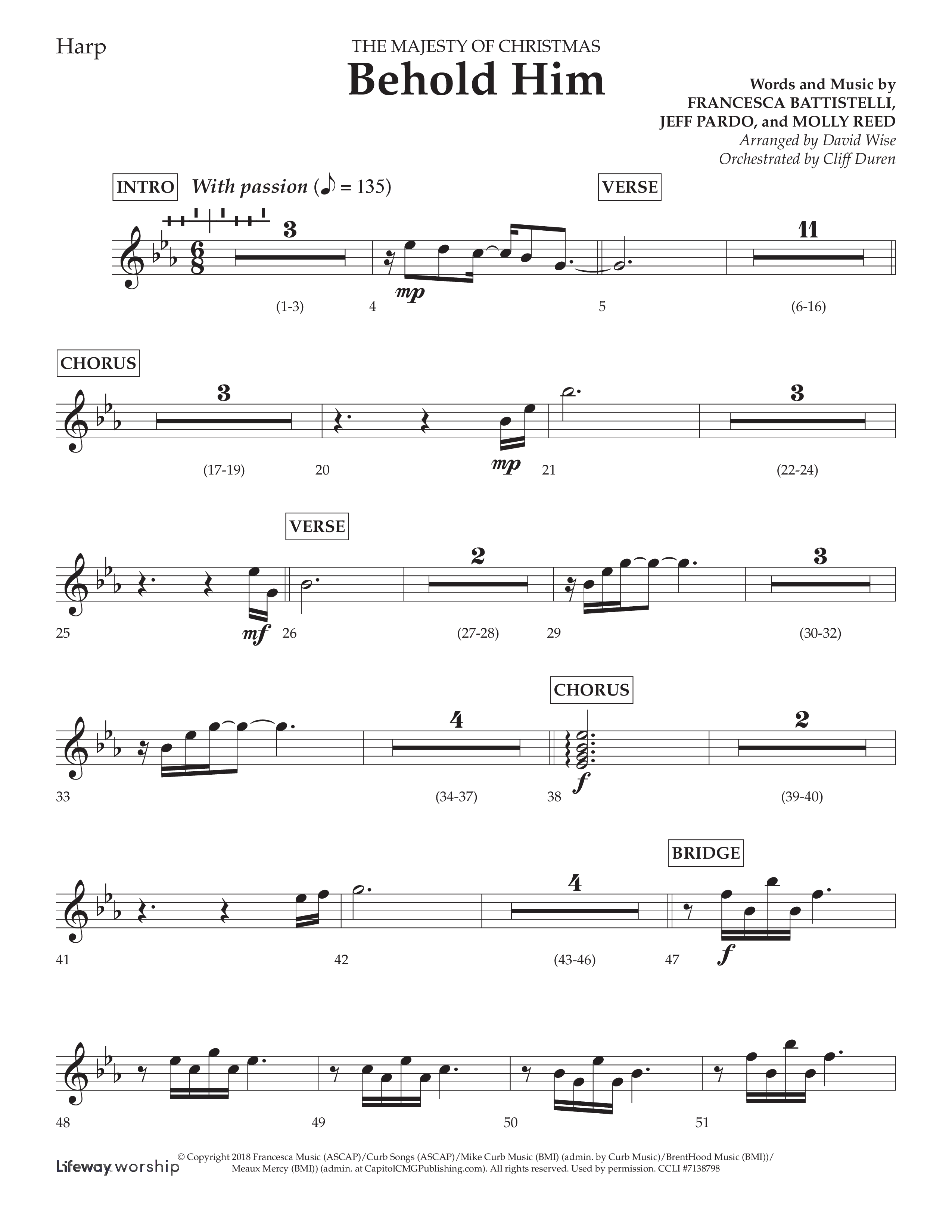 Behold Him (Choral Anthem SATB) Harp (Lifeway Choral / Arr. David Wise / Orch. Cliff Duren)