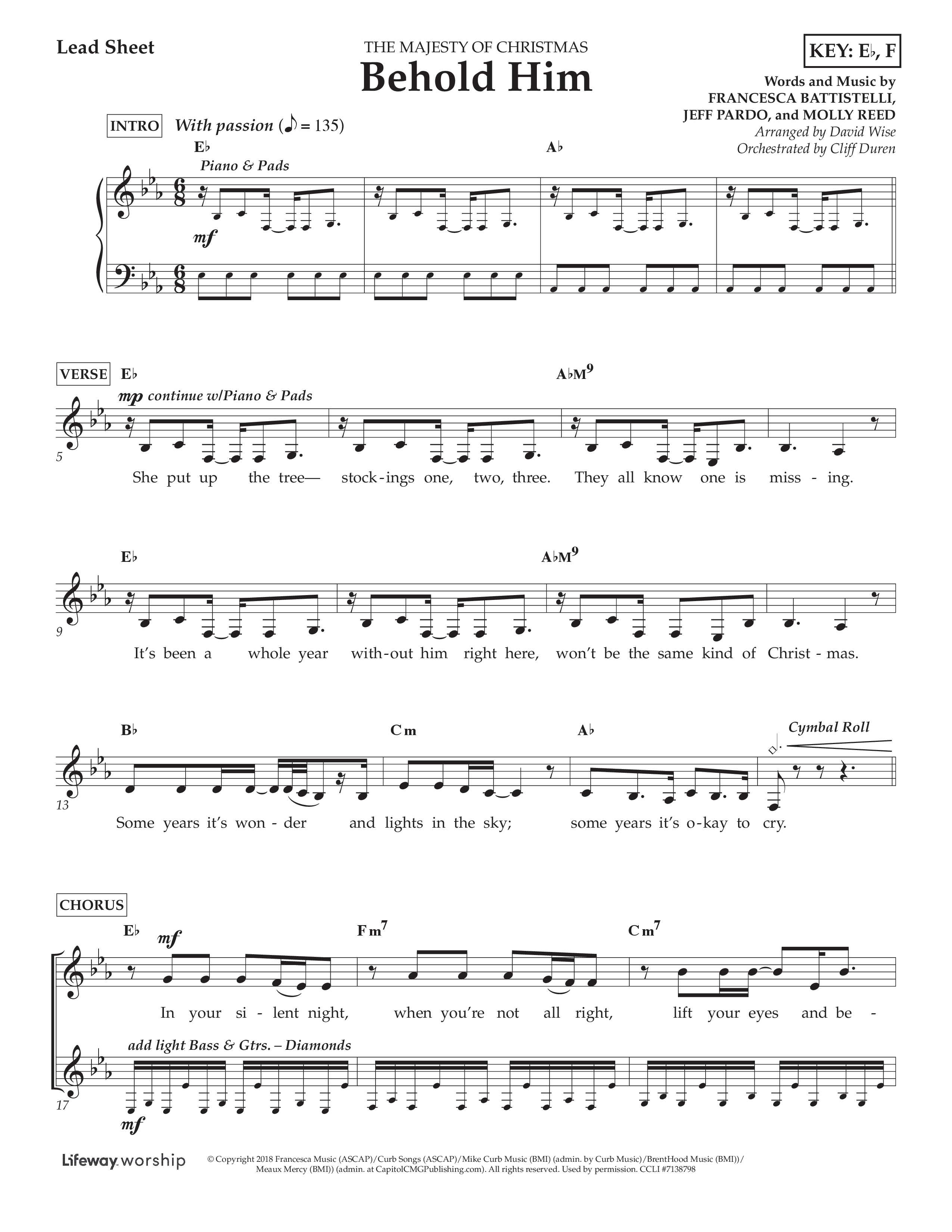 Behold Him (Choral Anthem SATB) Rhythm Chart (Lifeway Choral / Arr. David Wise / Orch. Cliff Duren)