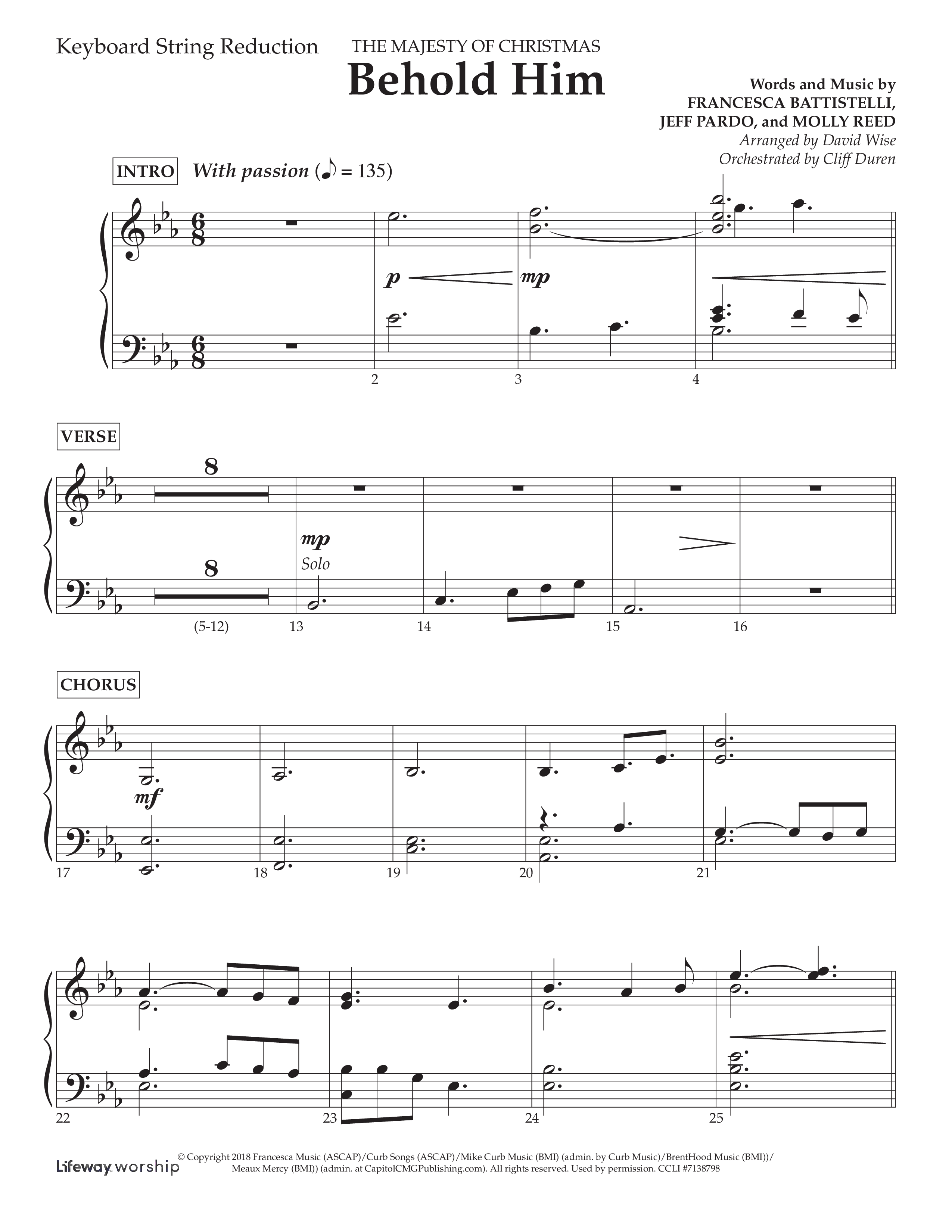 Behold Him (Choral Anthem SATB) String Reduction (Lifeway Choral / Arr. David Wise / Orch. Cliff Duren)