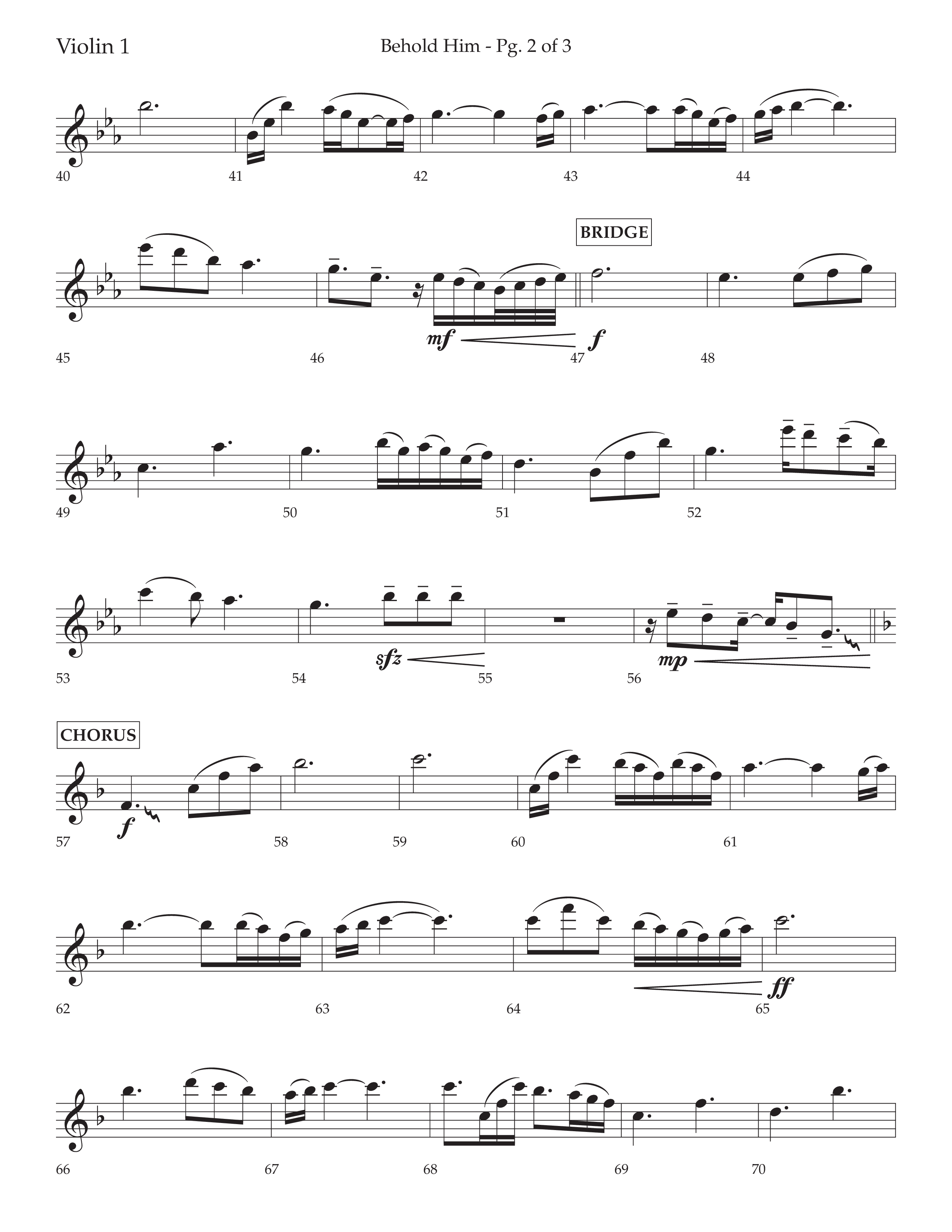 Behold Him (Choral Anthem SATB) Violin 1 (Lifeway Choral / Arr. David Wise / Orch. Cliff Duren)