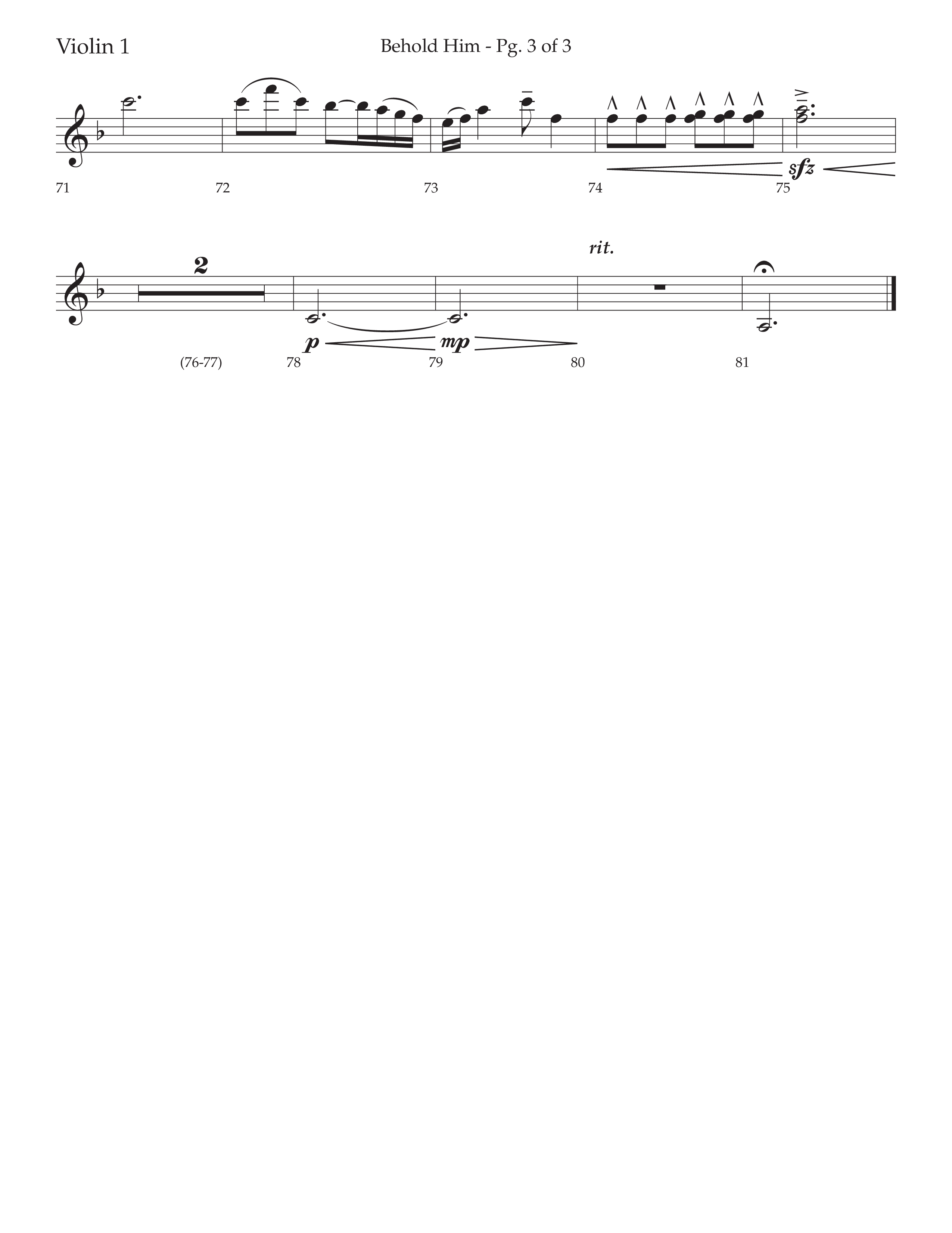 Behold Him (Choral Anthem SATB) Violin 1 (Lifeway Choral / Arr. David Wise / Orch. Cliff Duren)