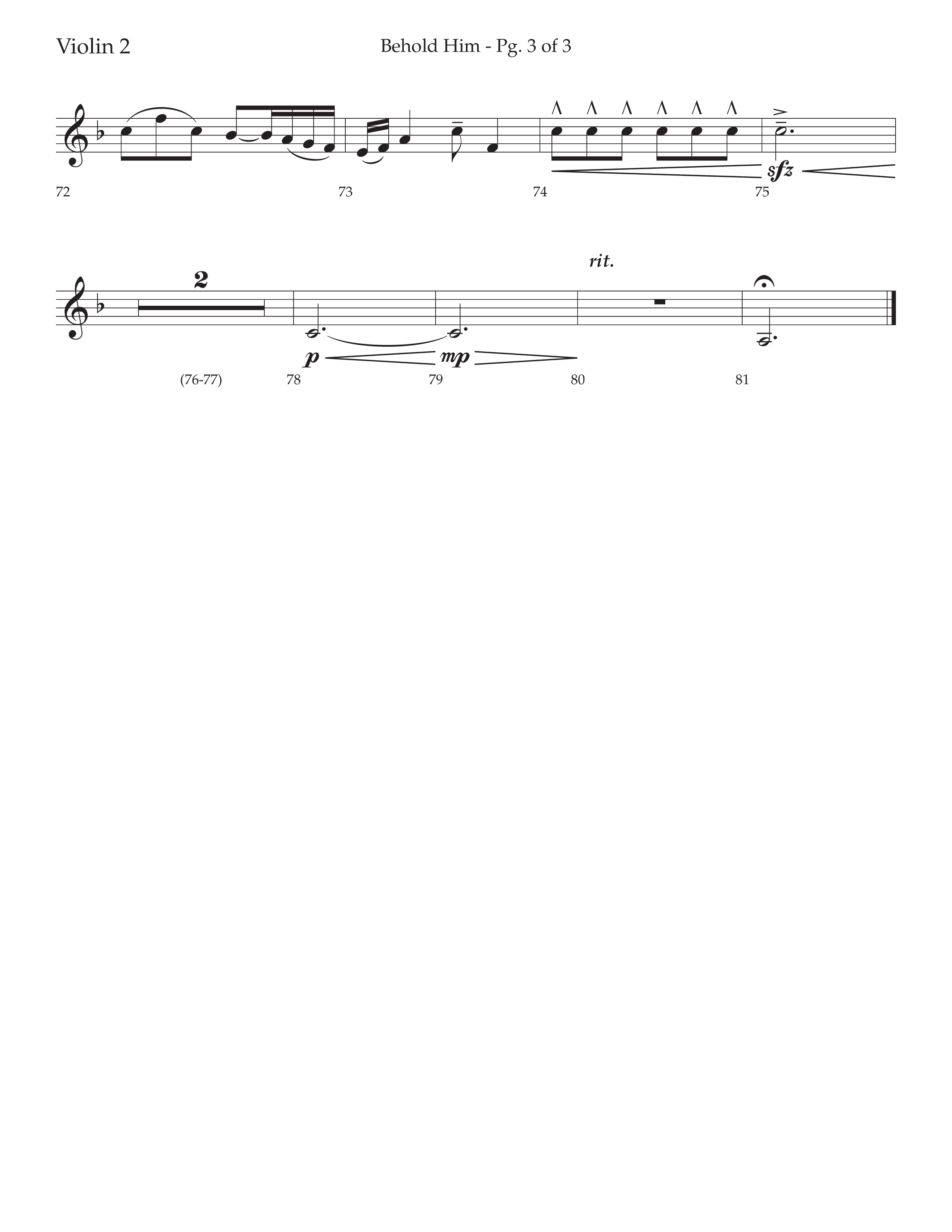 Behold Him (Choral Anthem SATB) Violin 2 (Lifeway Choral / Arr. David Wise / Orch. Cliff Duren)