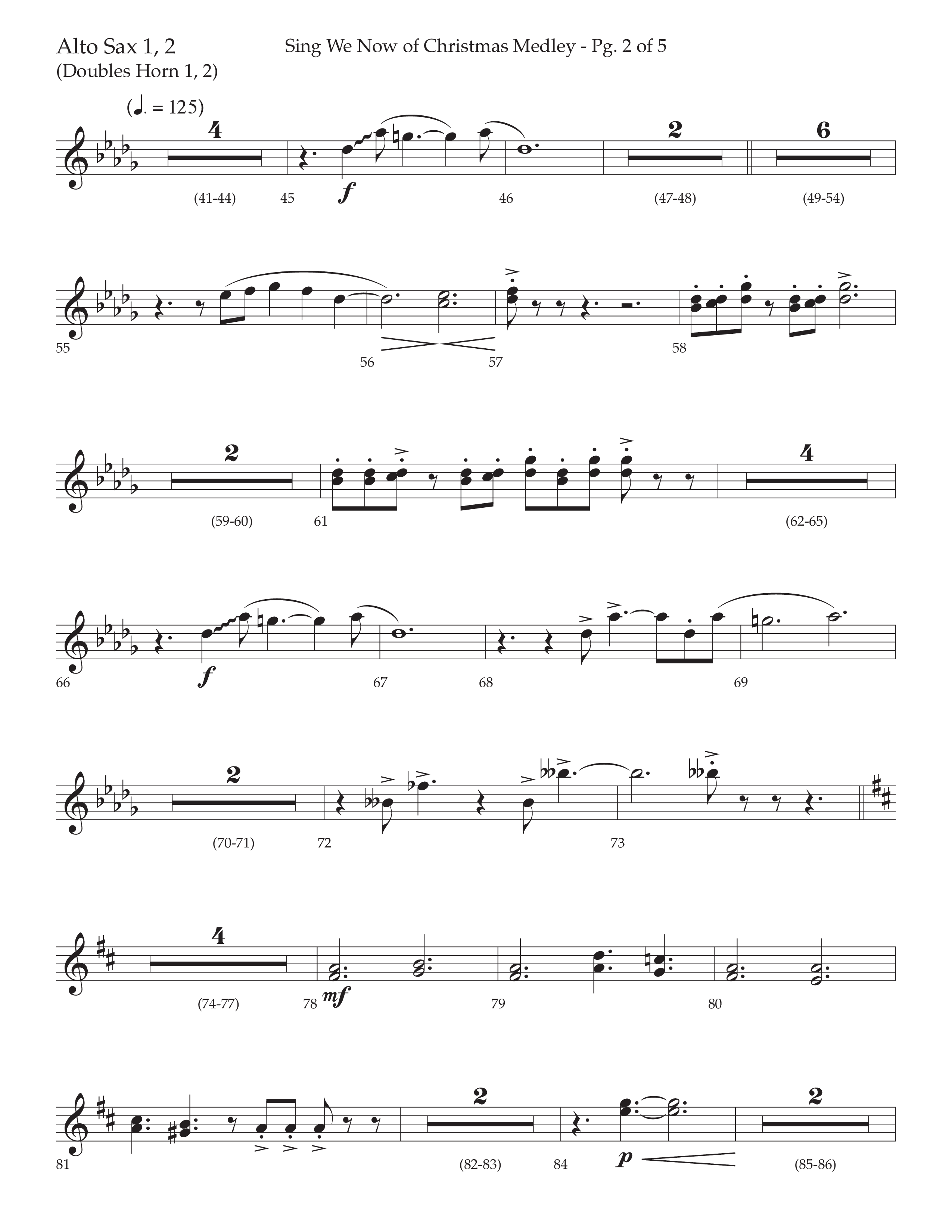 Sing We Now of Christmas Medley (Choral Anthem SATB) Alto Sax 1/2 (Lifeway Choral / Arr. David Wise / Orch. Bradley Knight)