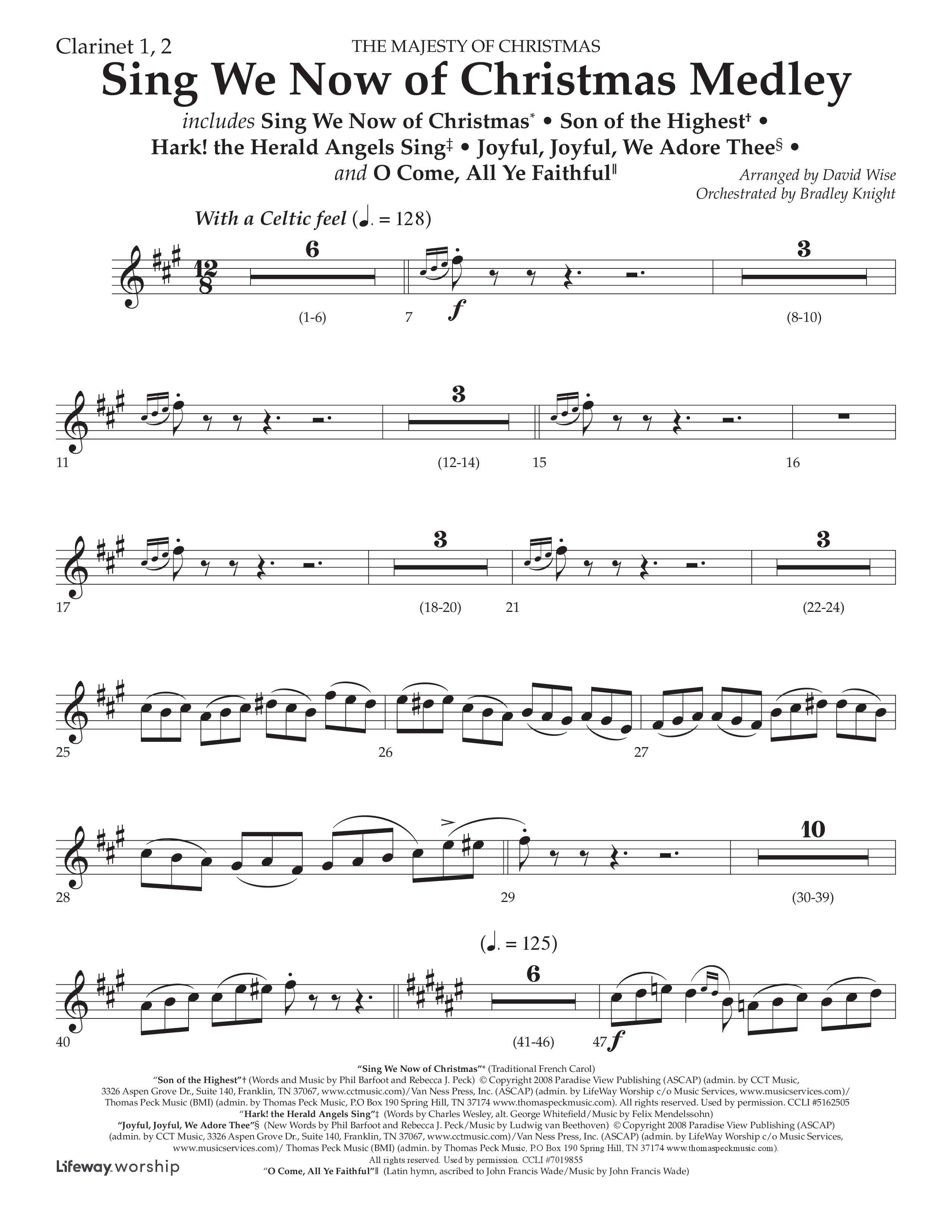 Sing We Now of Christmas Medley (Choral Anthem SATB) Clarinet 1/2 (Lifeway Choral / Arr. David Wise / Orch. Bradley Knight)
