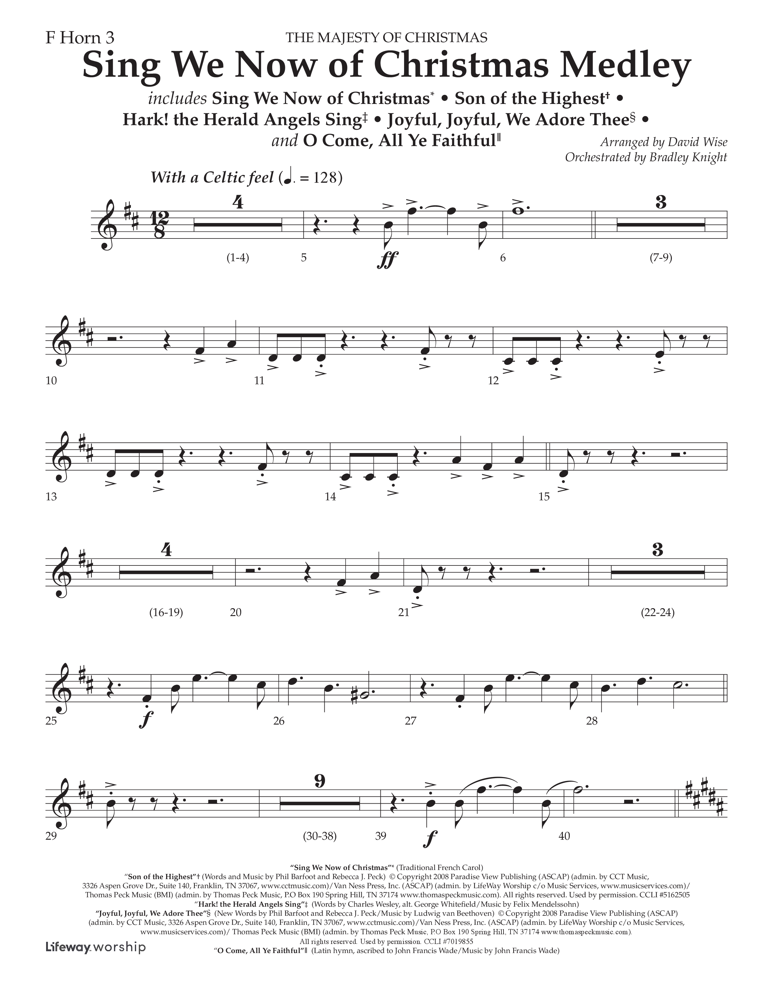 Sing We Now of Christmas Medley (Choral Anthem SATB) French Horn 3 (Lifeway Choral / Arr. David Wise / Orch. Bradley Knight)