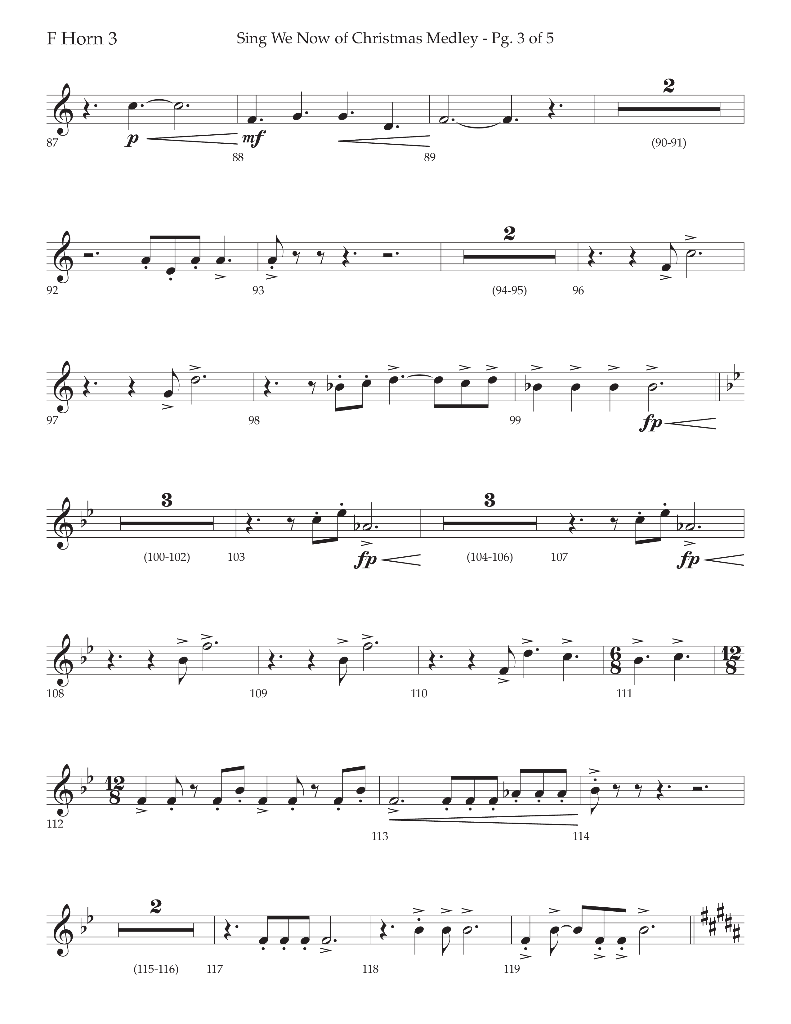 Sing We Now of Christmas Medley (Choral Anthem SATB) French Horn 3 (Lifeway Choral / Arr. David Wise / Orch. Bradley Knight)