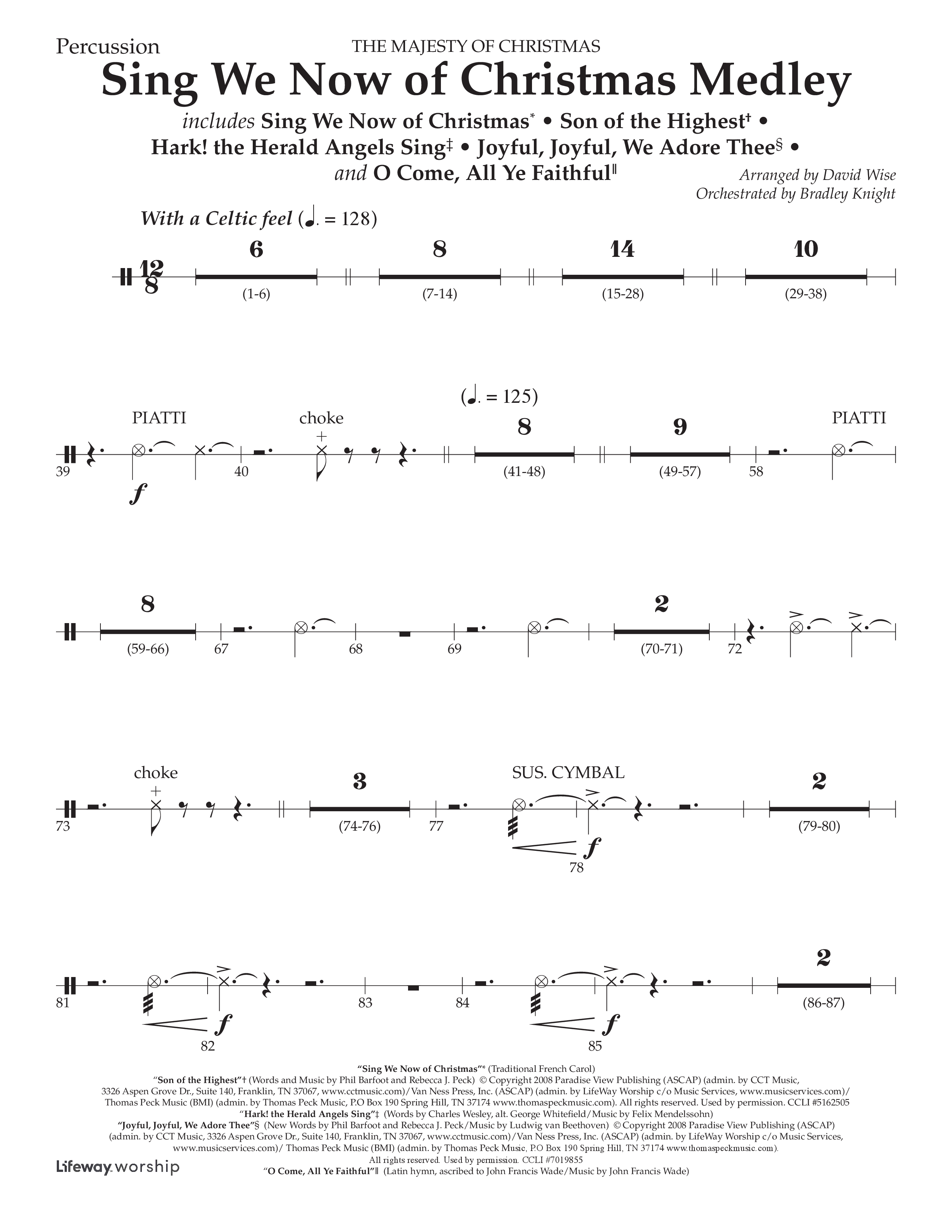Sing We Now of Christmas Medley (Choral Anthem SATB) Percussion (Lifeway Choral / Arr. David Wise / Orch. Bradley Knight)