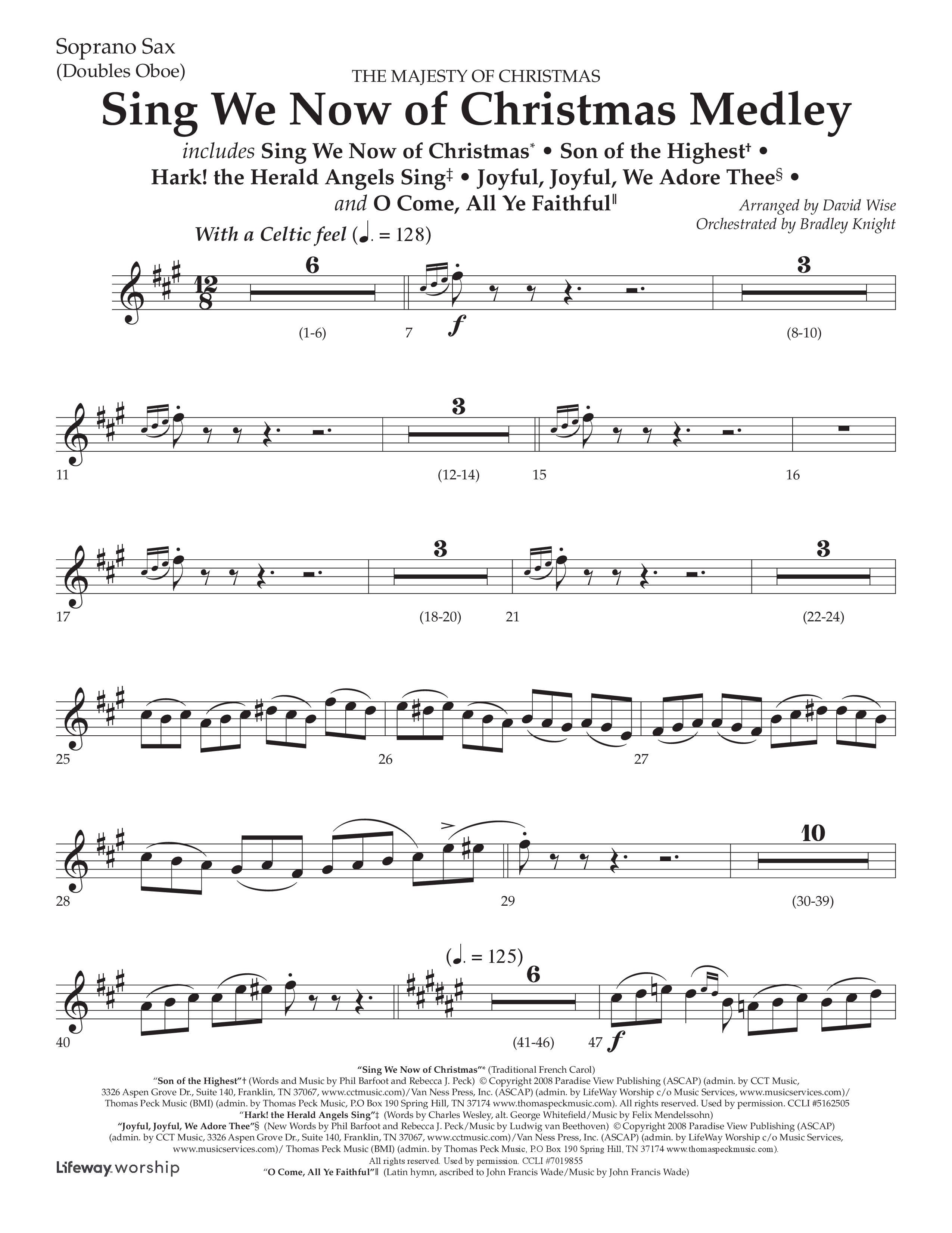 Sing We Now of Christmas Medley (Choral Anthem SATB) Soprano Sax (Lifeway Choral / Arr. David Wise / Orch. Bradley Knight)