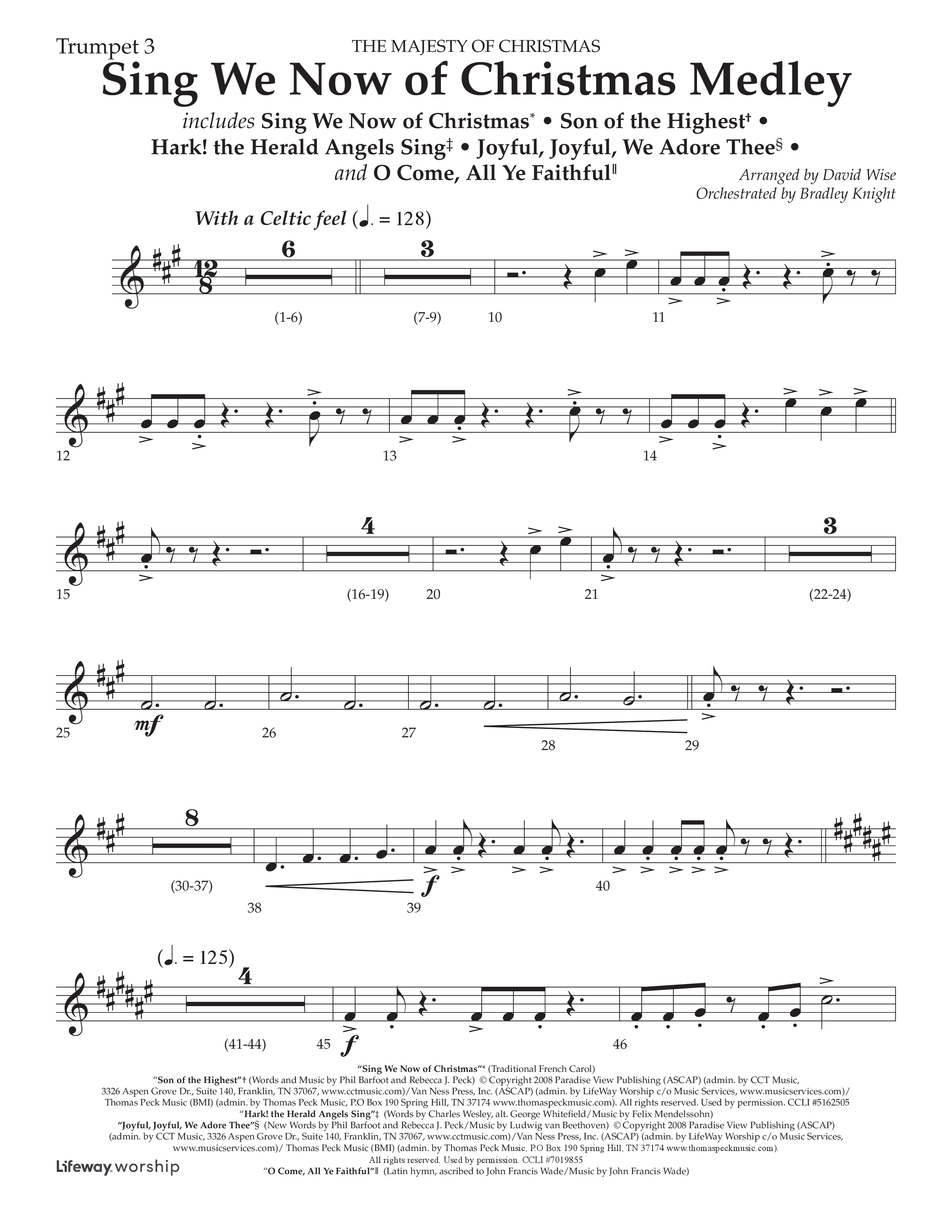 Sing We Now of Christmas Medley (Choral Anthem SATB) Trumpet 3 (Lifeway Choral / Arr. David Wise / Orch. Bradley Knight)