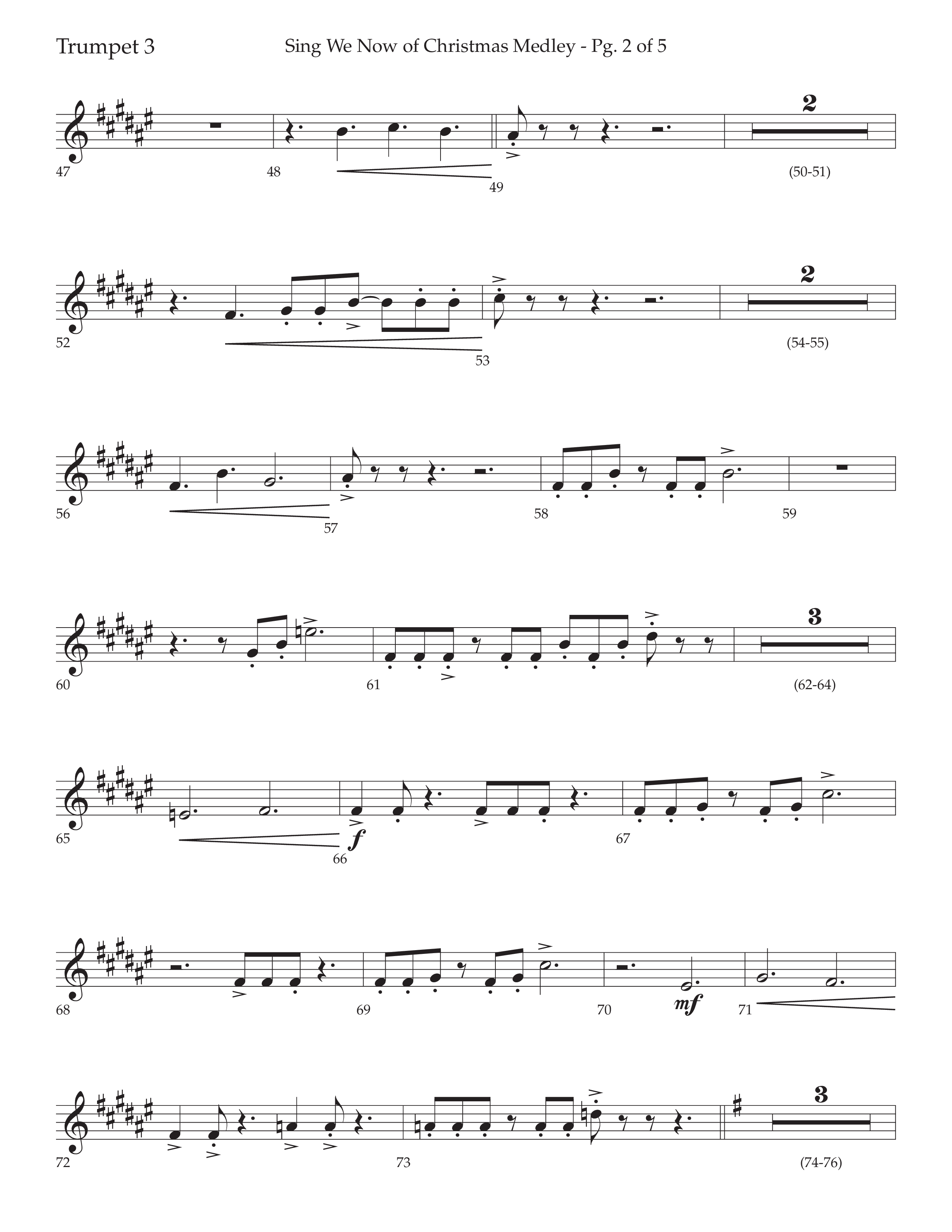 Sing We Now of Christmas Medley (Choral Anthem SATB) Trumpet 3 (Lifeway Choral / Arr. David Wise / Orch. Bradley Knight)